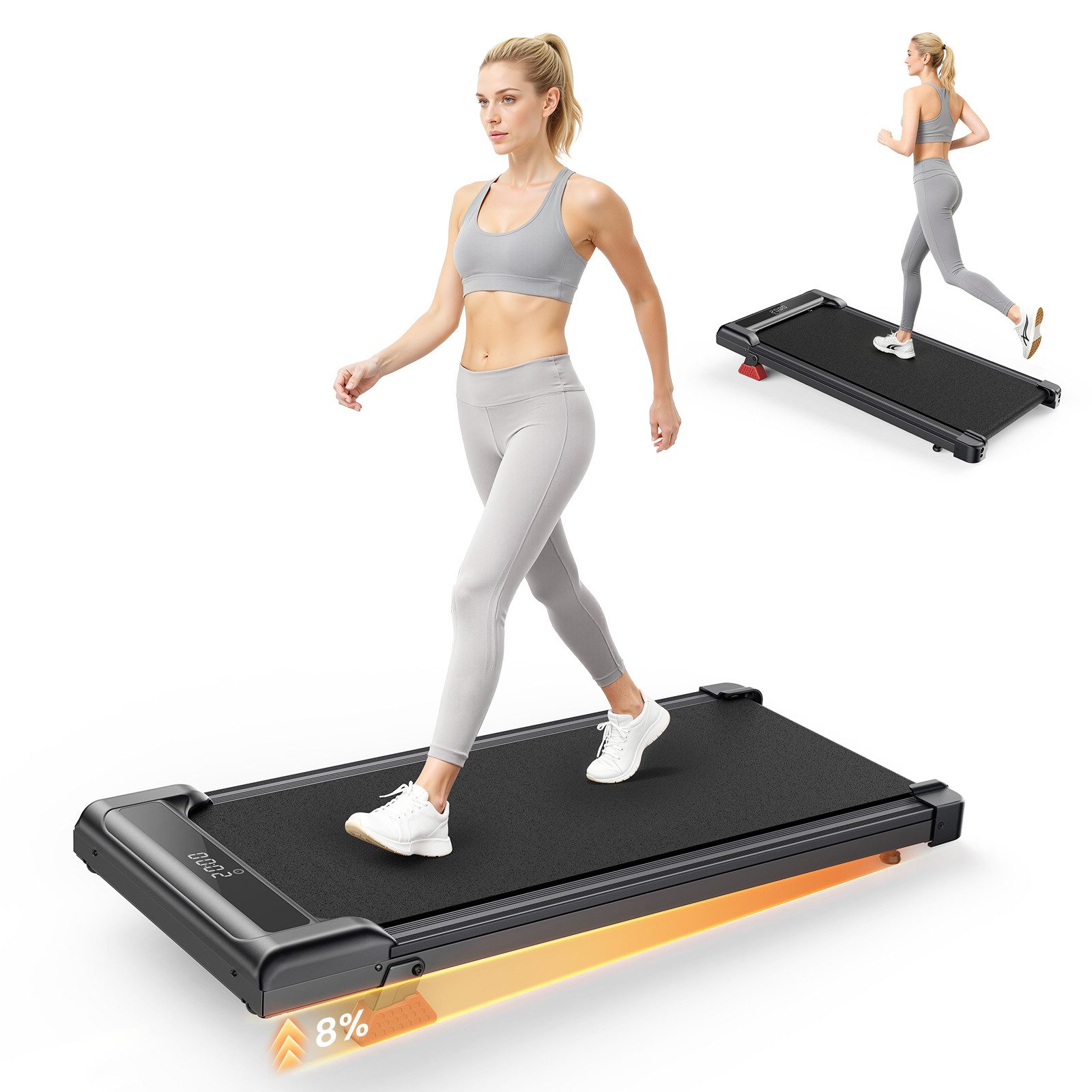 Dskeuzeew Laufband Tragbar Laufbänder 3 in 1 - Laufband mit 8% Steigung (Laufgerät für Zuhause bis 130KG - LED-Anzeige - Noise<45db), 1-10 km/h - Elektrisches 3.0 PS Bürstenloser Motor