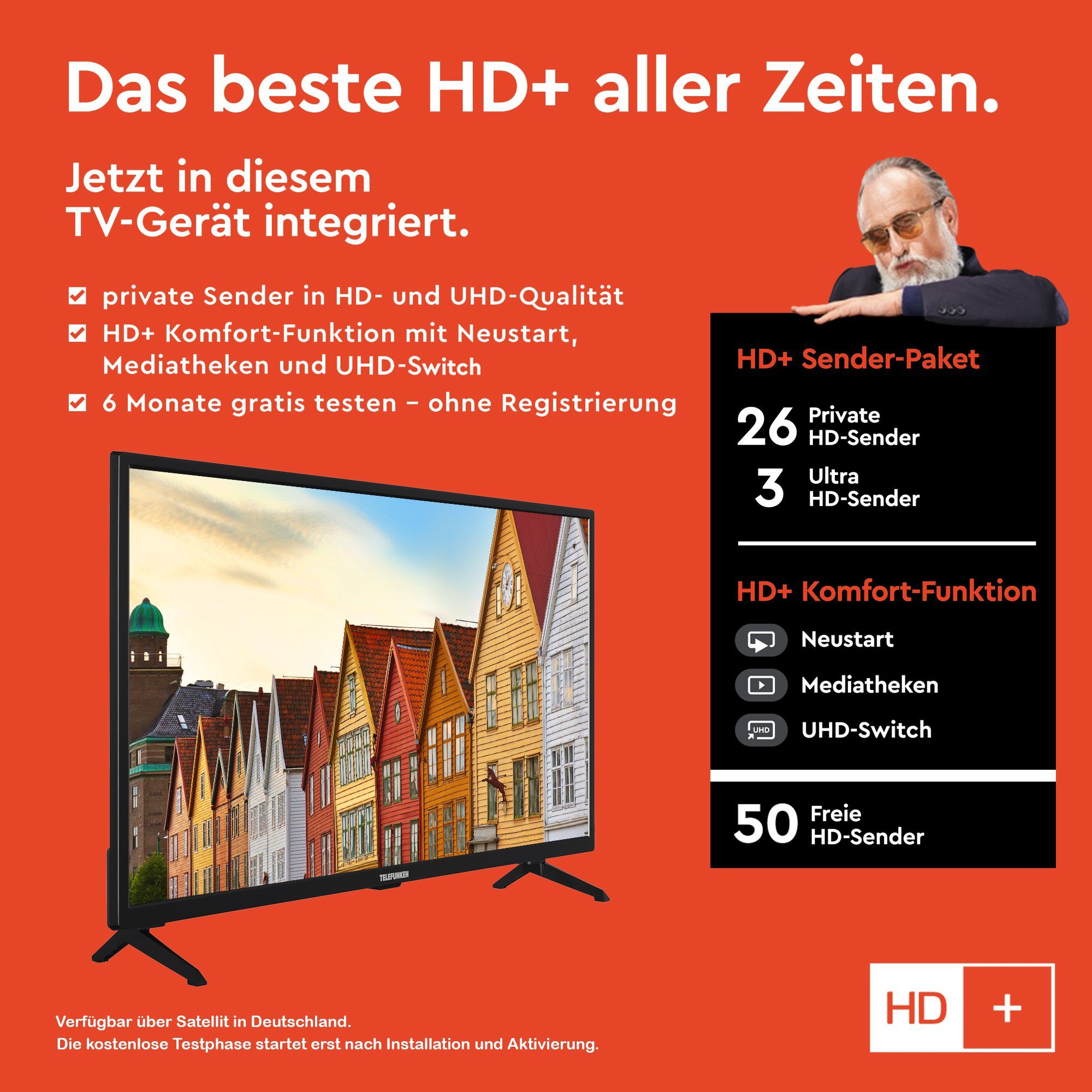 LCD-LED XF32SN550SD HDR, cm/32 HD, Monate - Zoll, 6 Full Fernseher gratis) Triple-Tuner TV, HD+ (80 Smart Telefunken