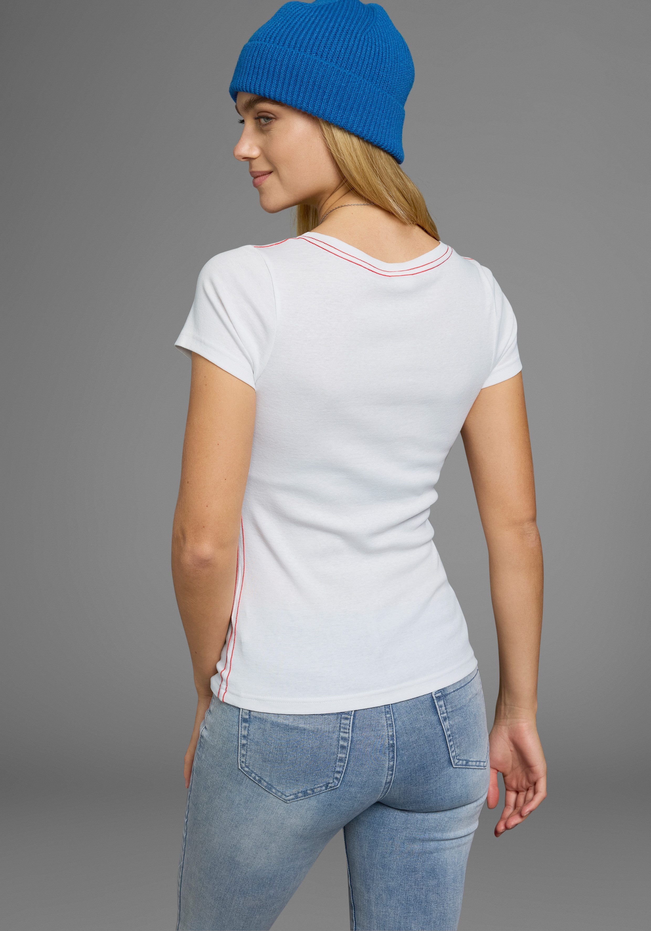 KangaROOS T-Shirt Kurzarm, unifarben und bedruckt, Rundhalsausschnitt