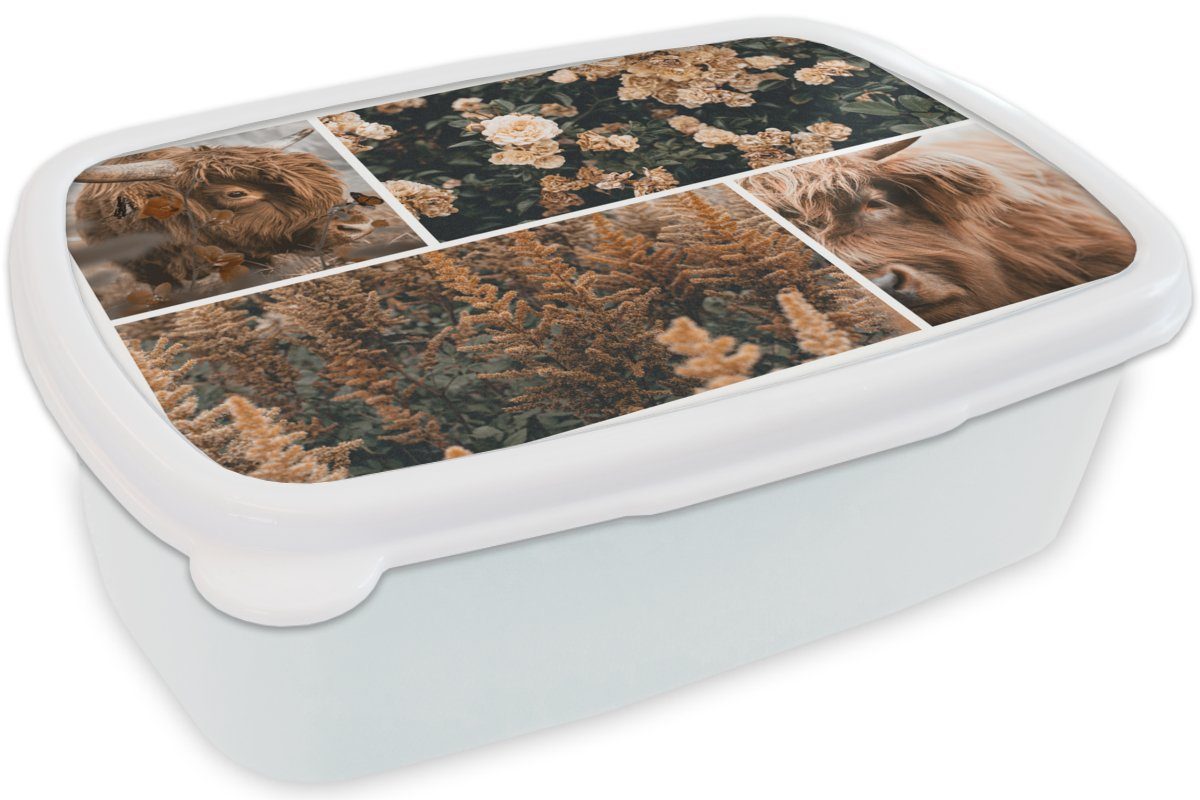 - und und - Highlander Jungs Kunststoff, Erwachsene, Brotdose, Lunchbox für Pflanzen für Braun, Scottish Blumen MuchoWow Brotbox (2-tlg), weiß - Kinder Mädchen