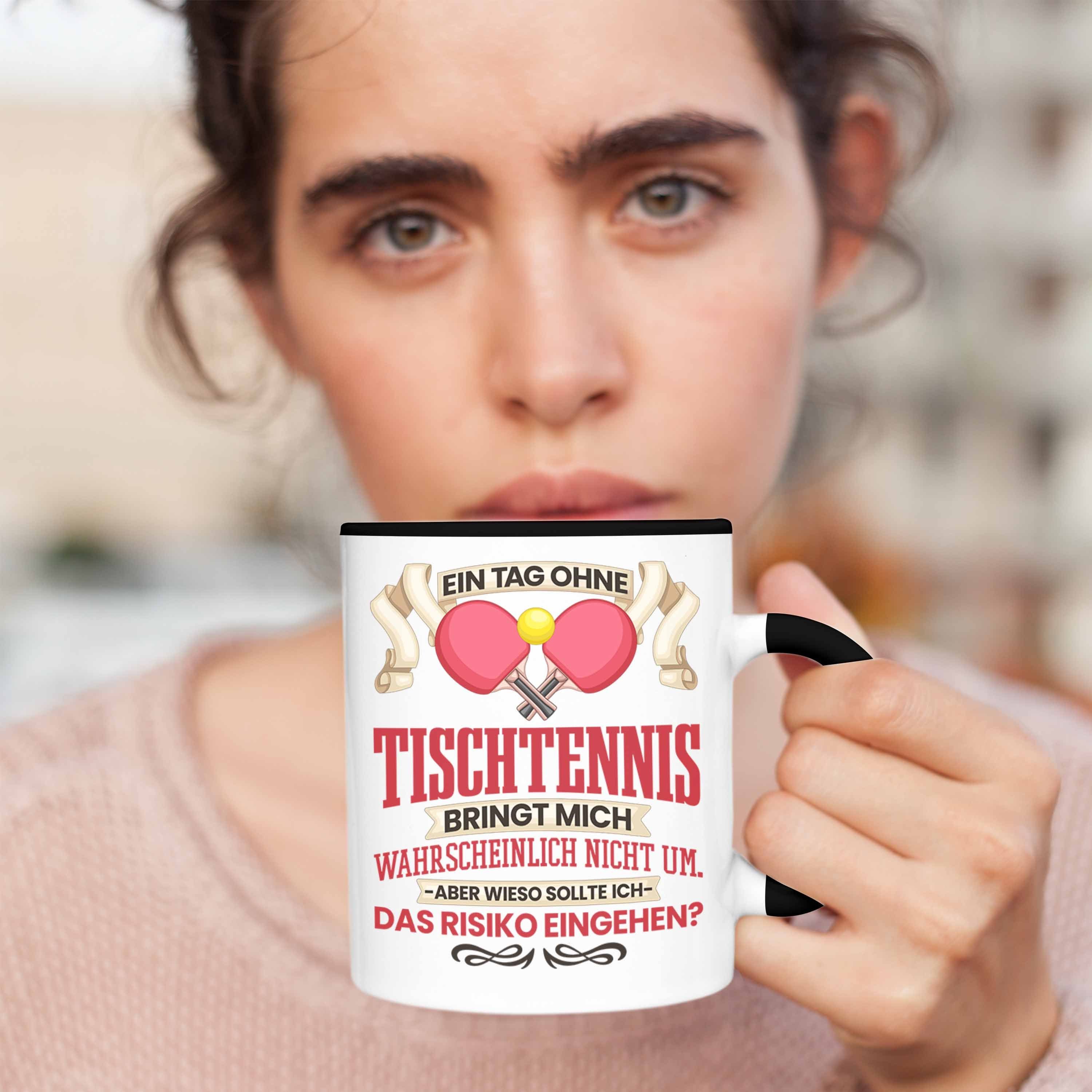 Trendation Tasse Schwarz - Tischtennis Geschenk Tischtennisspieler Trendation für Lustige Tasse