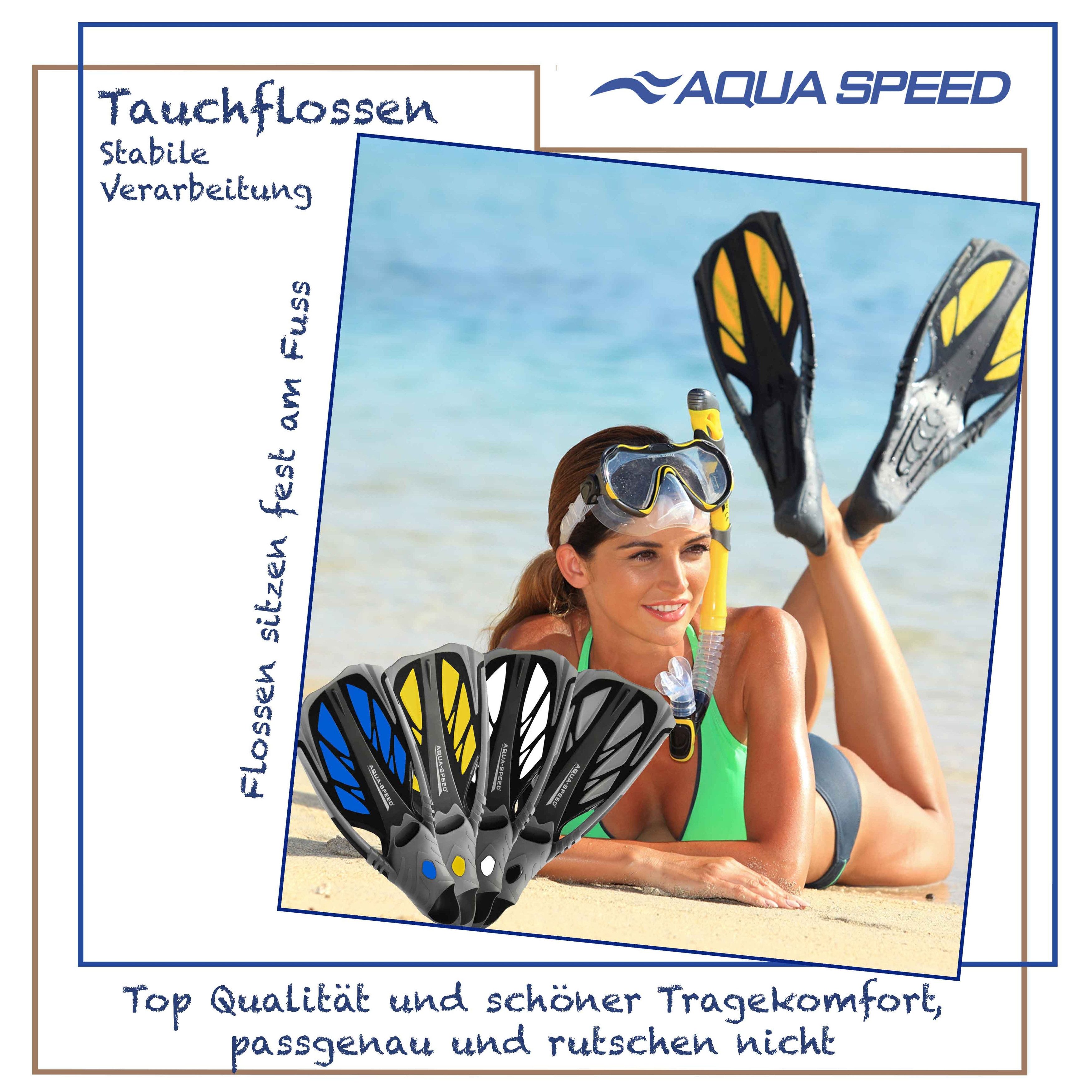 Aqua Speed Flosse INOX – Ideal für Urlaub & Freizeit Größe 38/39 (Bequeme Flossen für lange Schnorchel-Touren & entspanntes Schwimmen), Ideal für lange Schnorchel-Trips – Müheloses Schwimmen