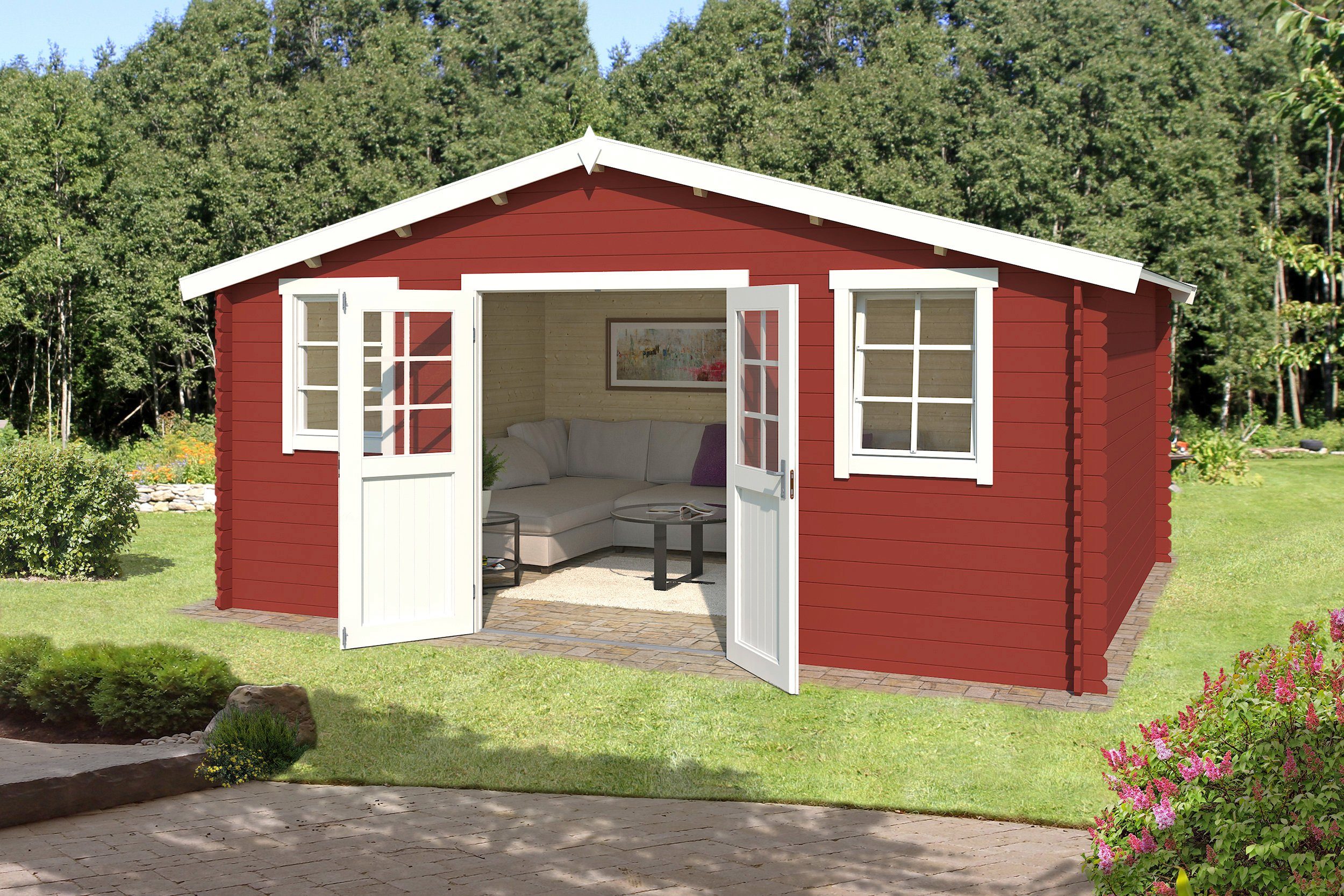 cm, Udo Gartenhaus LASITA MAJA 380, 28mm, BxT: Schwedenrot 522x400 4800x3800, Blochbohlenhaus Fundamentmass