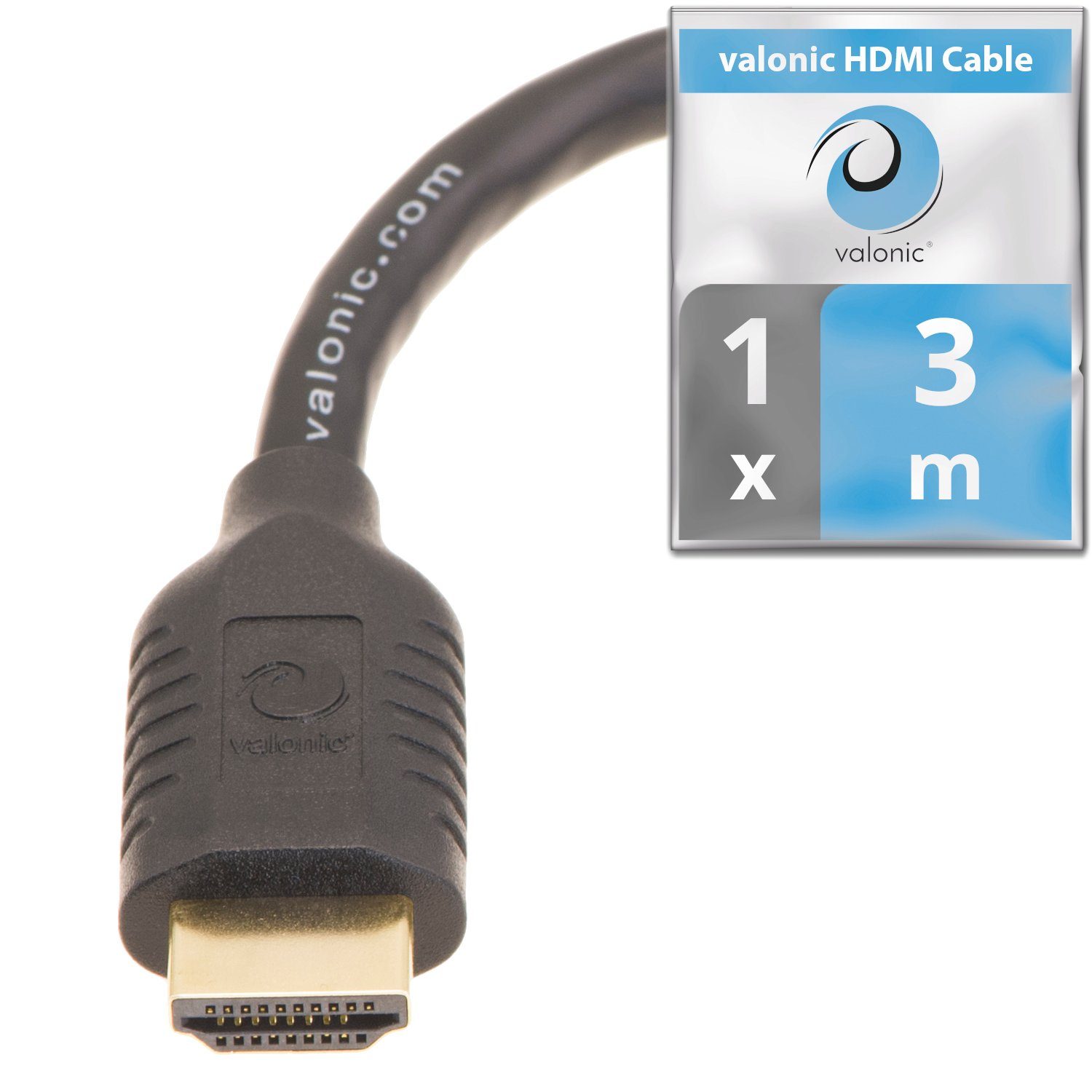 valonic valonic - HDMI Kabel, 3m, Full HD, Ethernet HDMI-Kabel, HDMI Typ A, HDMI Typ A (300 cm), HDMI
