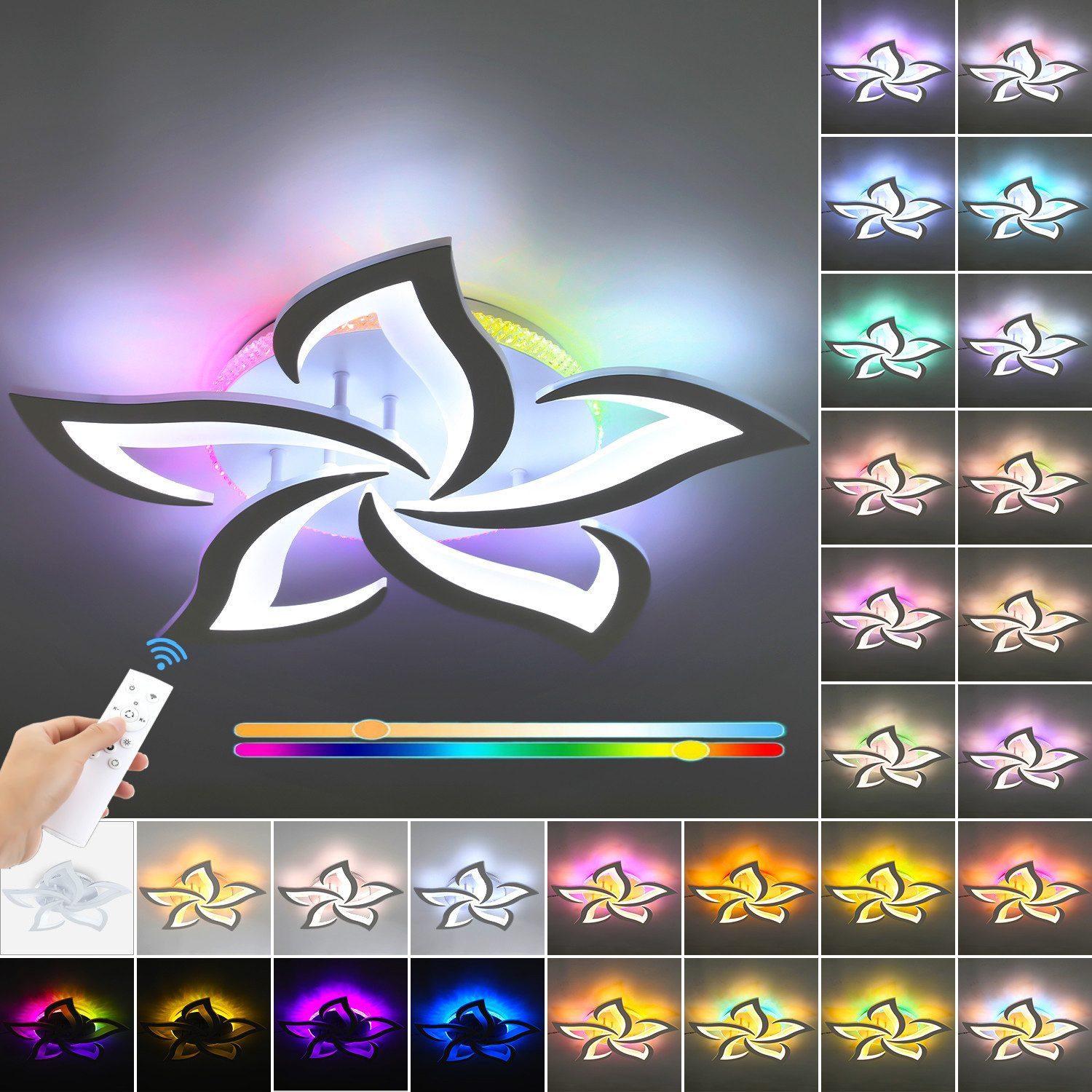 LED Deckenleuchte Deckenlampe Dimmbar mit Fernbedienung, RGB Hintergrundbeleuchtung Lamp
