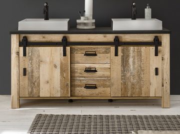 Furn.Design Doppelwaschtisch Stove (Waschtischunterschrank mit 2x Waschbecken, Breite 164 cm), mit Schiebetüren und Soft-Close