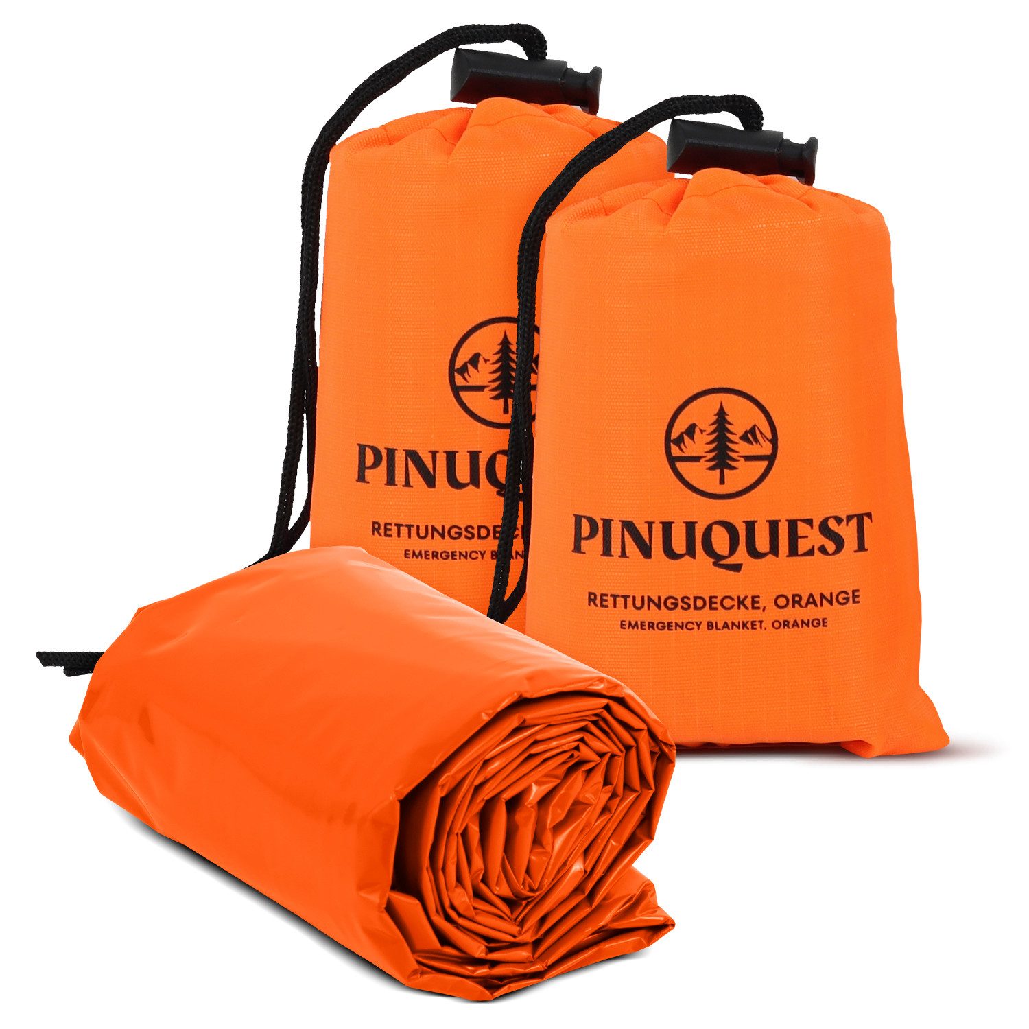 PINUQUEST Erste-Hilfe-Set Rettungsdecke signalorange silber 26µm, (2 St), wind- und wasserdicht Notfalldecke Rettungsfolie, 210x160cm