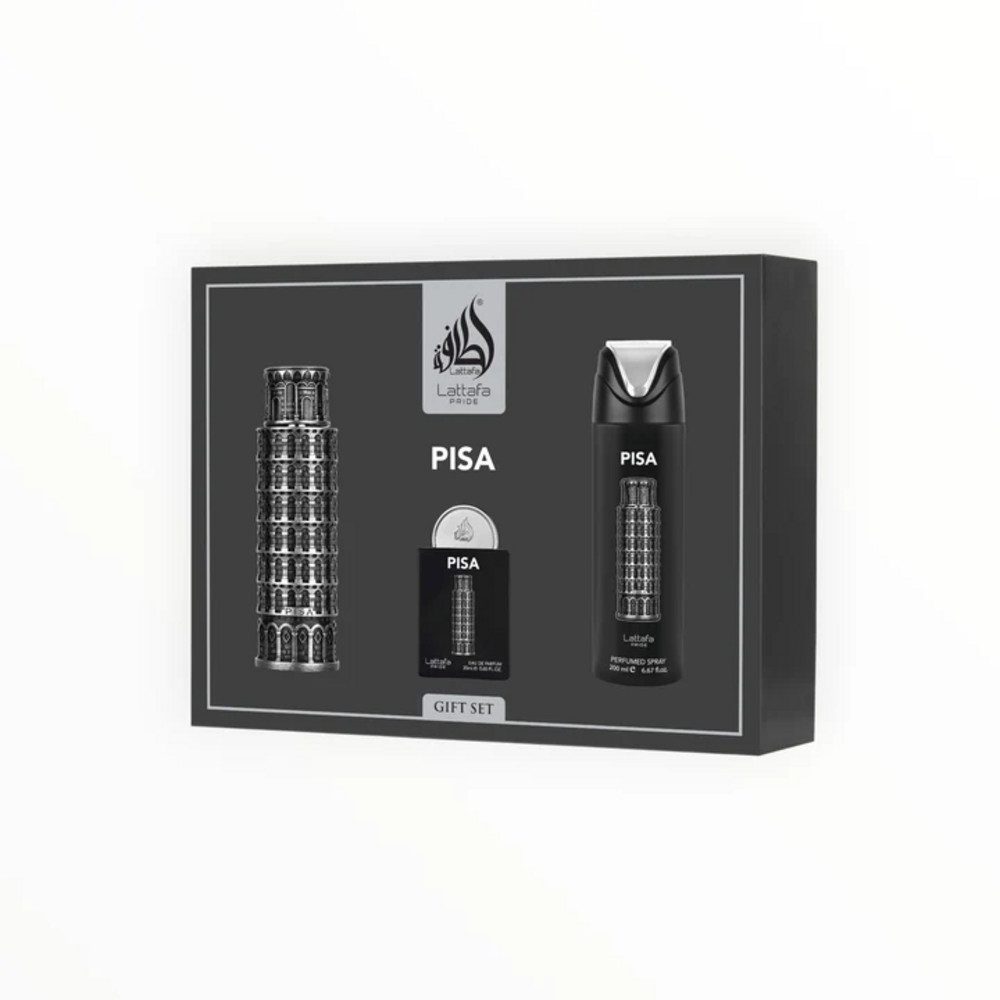 Lattafa Duft-Set Pisa, Edles Parfüm Geschenkset für Damen & Herren mit langem Duftcharme