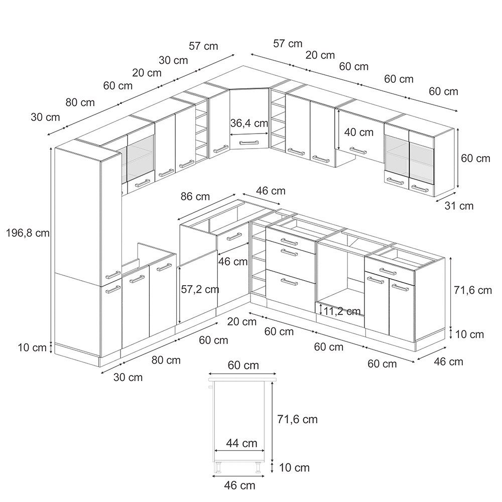 Vicco Winkelküche R-Line, Weiß/Anthrazit, 257 x günstig online kaufen
