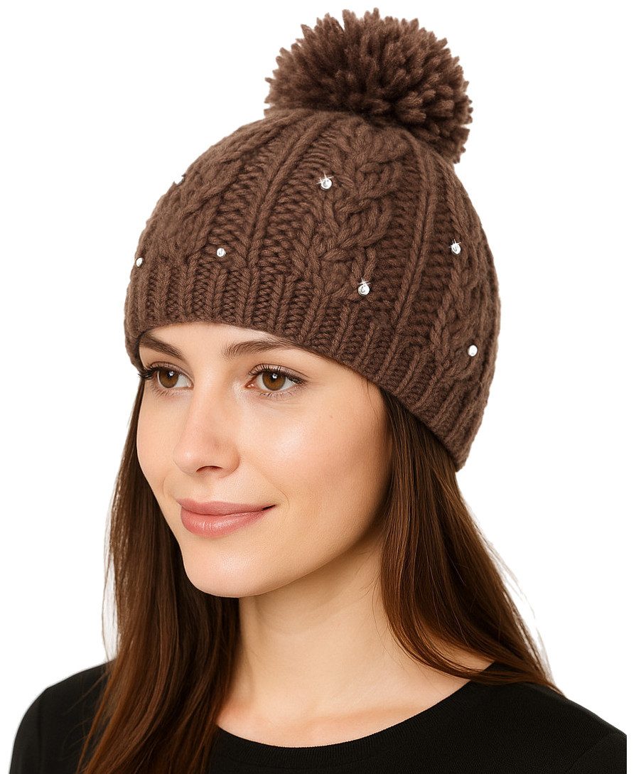 dy_mode Bommelmütze Damen Strickmütze mit Bommel & Glitzer Winter Beanie Bo günstig online kaufen
