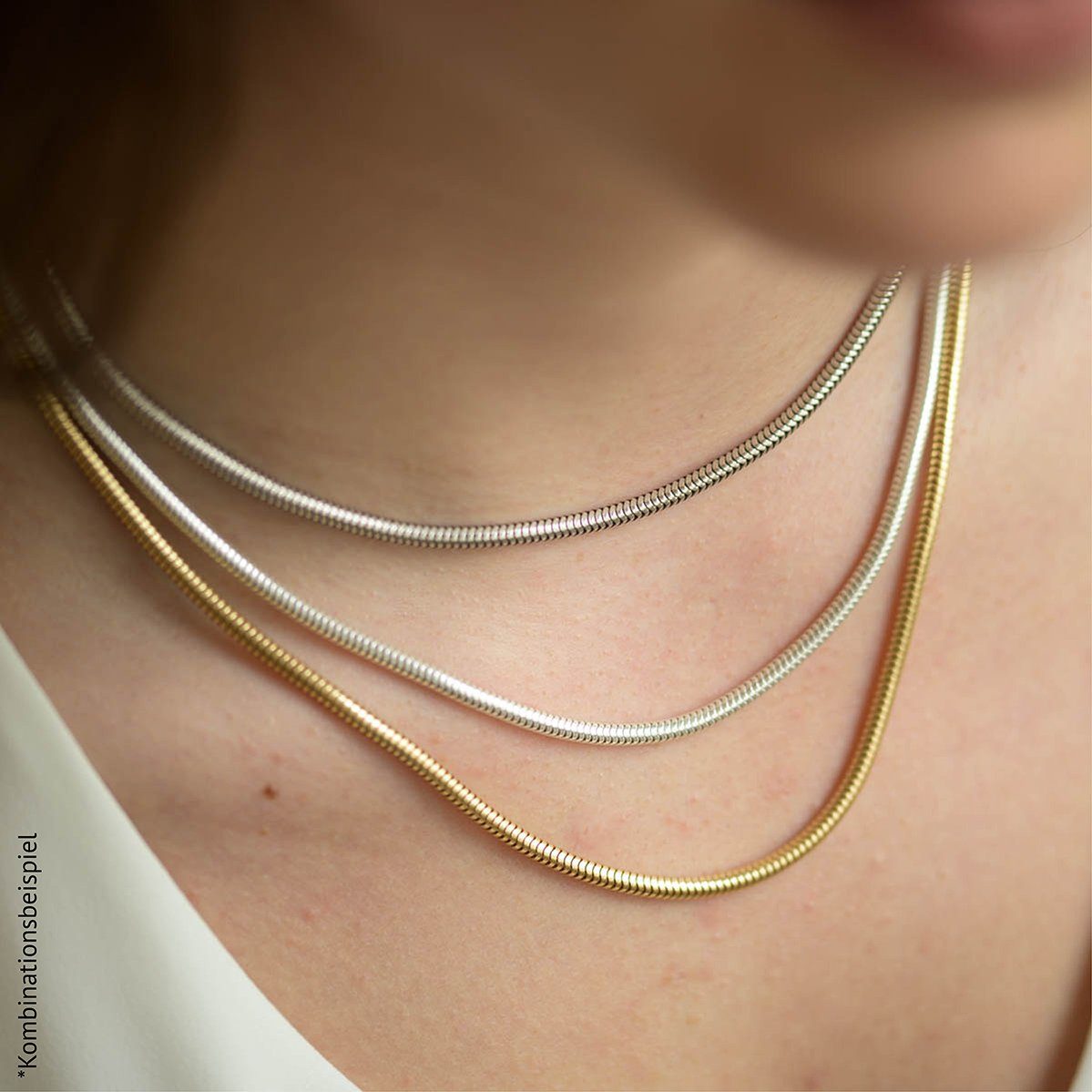 Materia Schlangenkette Damen Herren Halskette 3mm K28, aus 925 Sterling Silber, rhodiniert