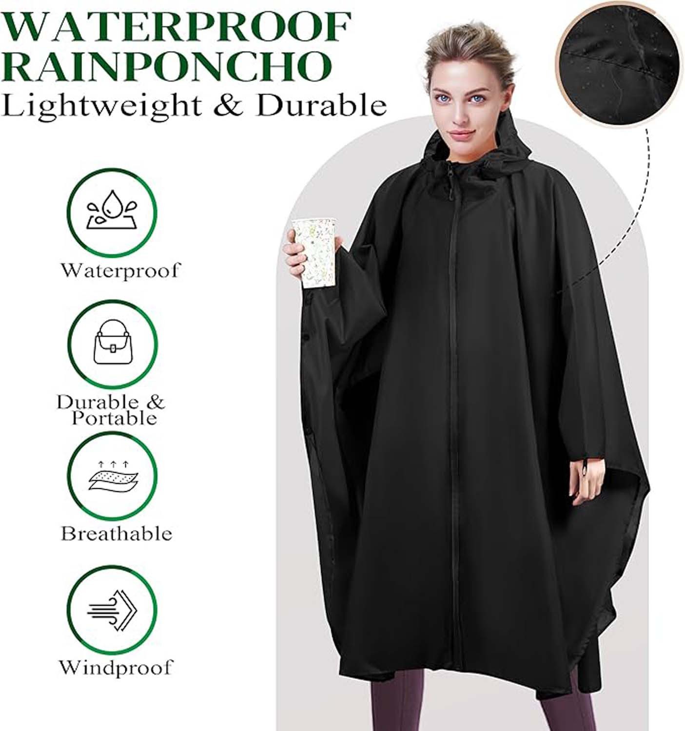 Coonoor Regenjacke Unisex Regenjacken Regencape, Wasserdicht mit Kapuze – Bild 2 von 5
