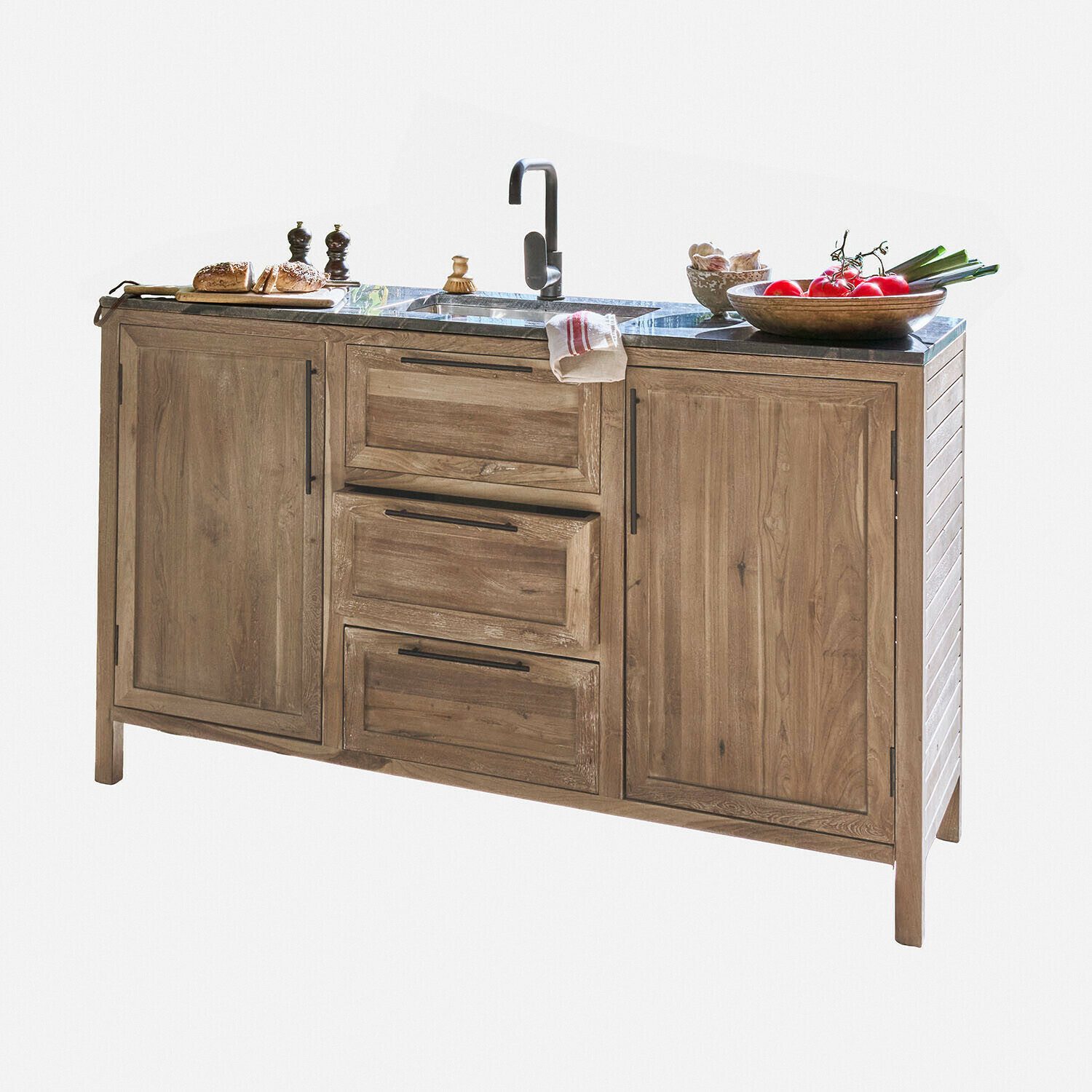 Mirabeau Spülenschrank Outdoor-Spülentisch Corviano braun/schwarz