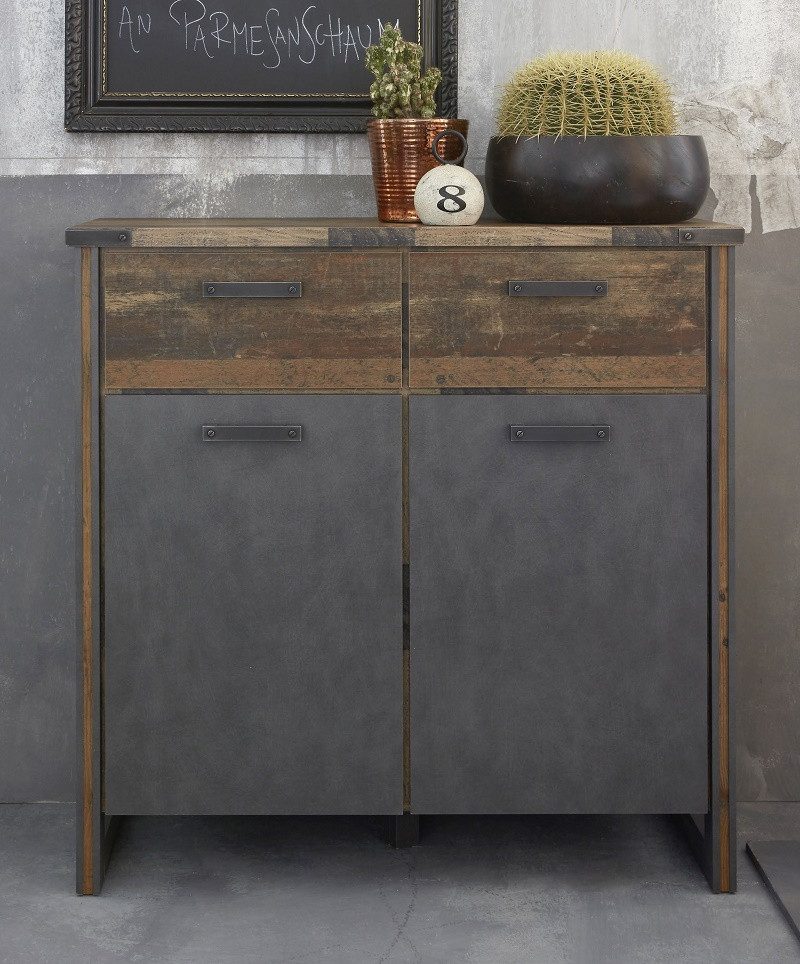 trendteam Sideboard Kommode Prime, Old Used Wood / Matera grau, Shabby Look
