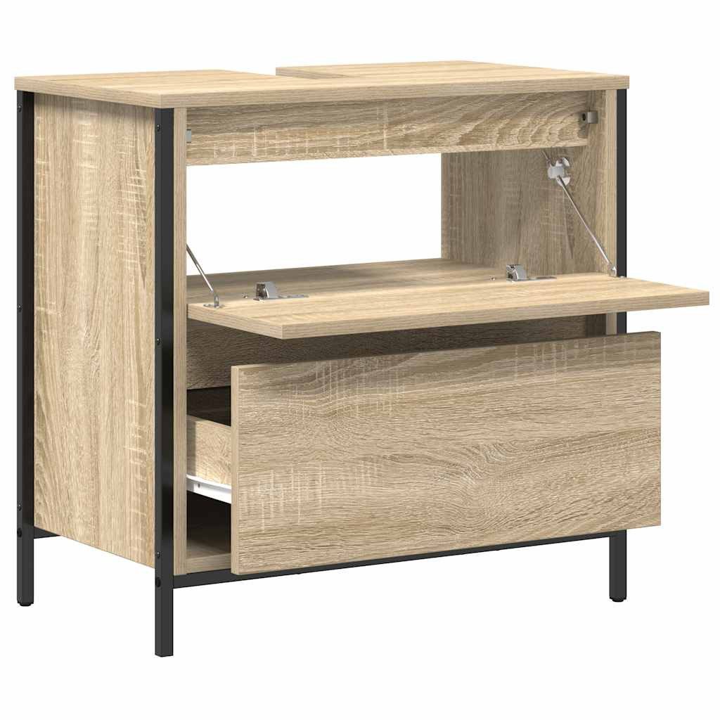vidaXL Badezimmerspiegelschrank Waschbeckenunterschrank mit Schubladen Sonoma-Eiche (1-St) – Bild 4 von 5