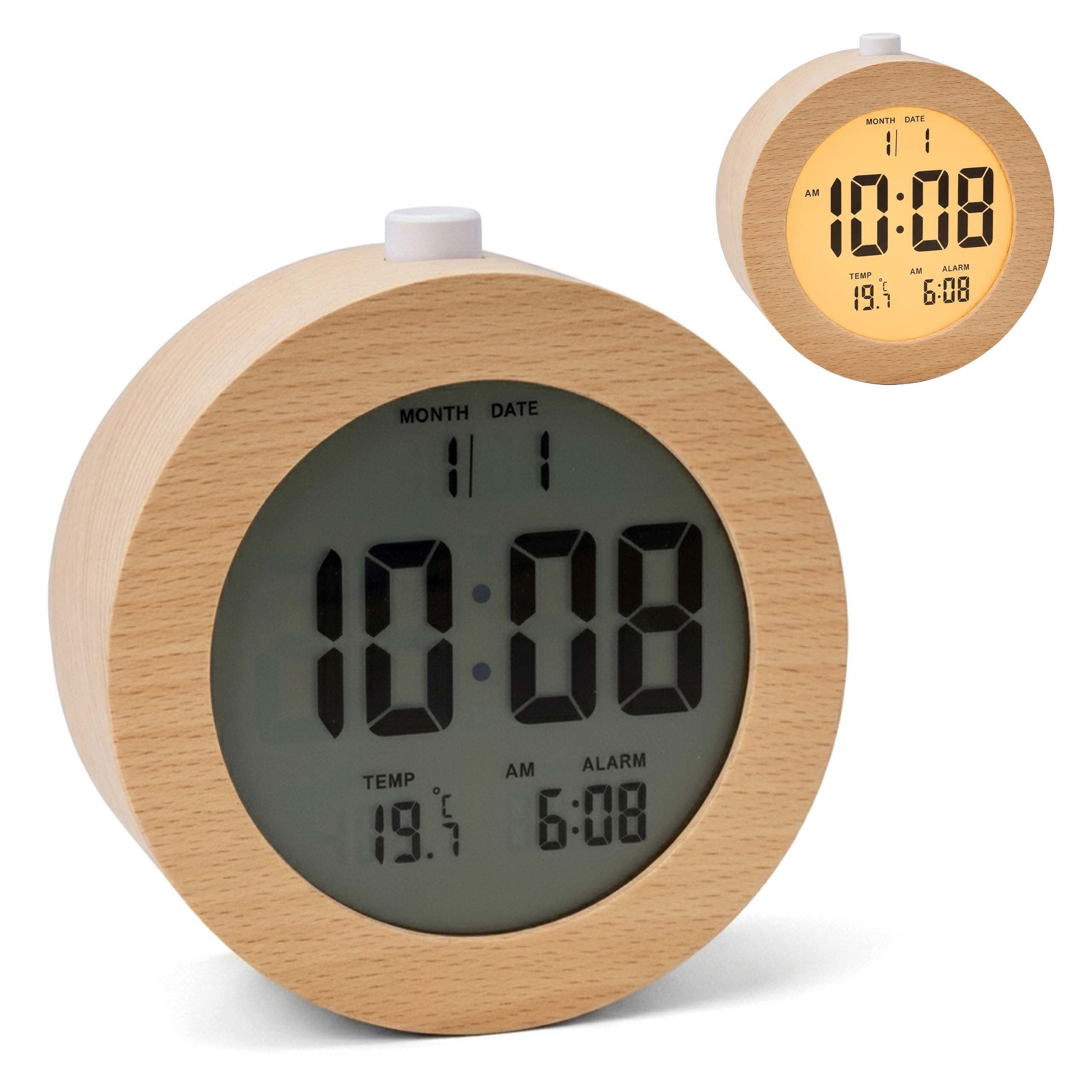 relaxdays Quarzwecker Digitaler Wecker aus Holz