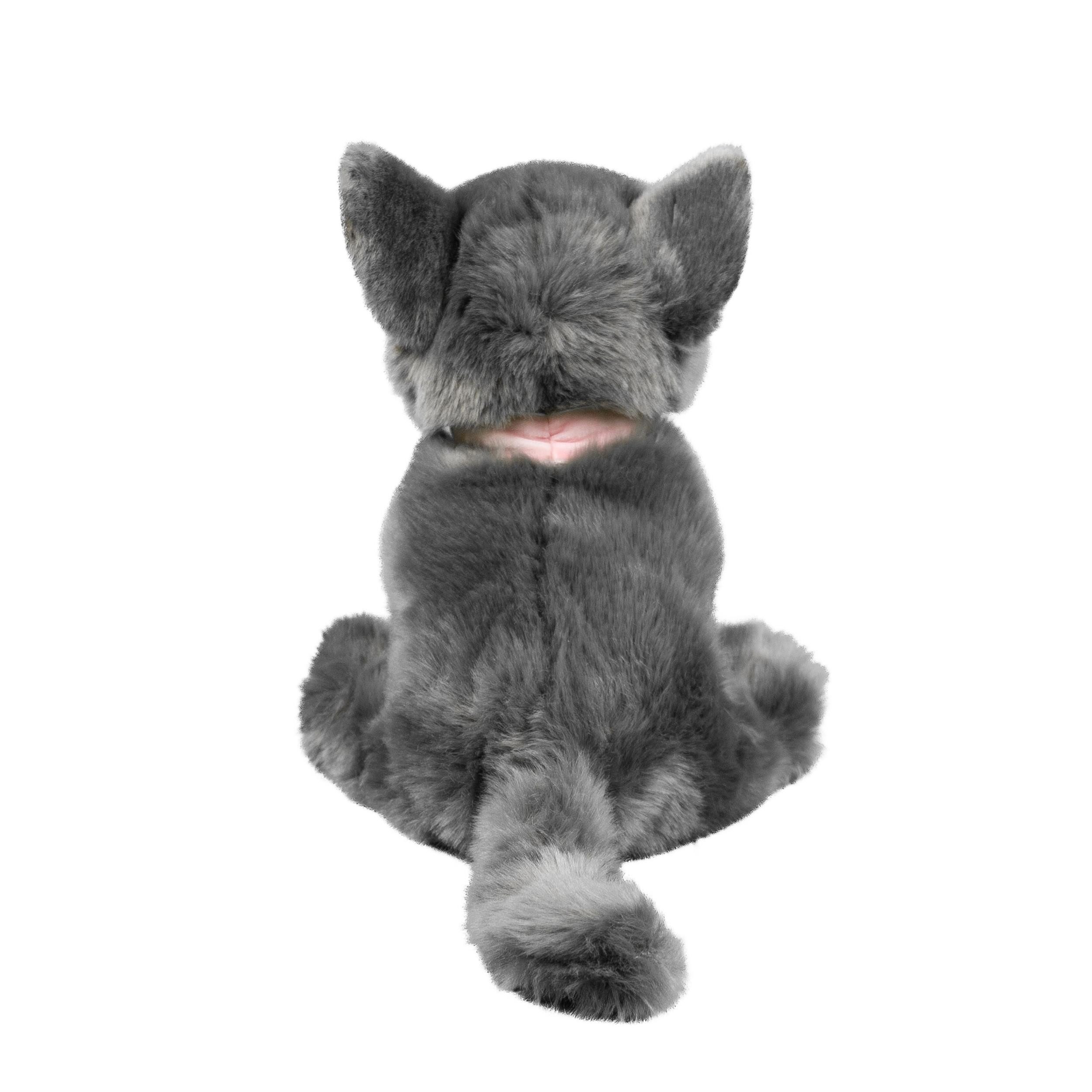 Teddys Rothenburg Kuscheltier Katze mit Halsband sitzend grau/rosa 25 cm Stoffkatze Plüschtier (Katze)
