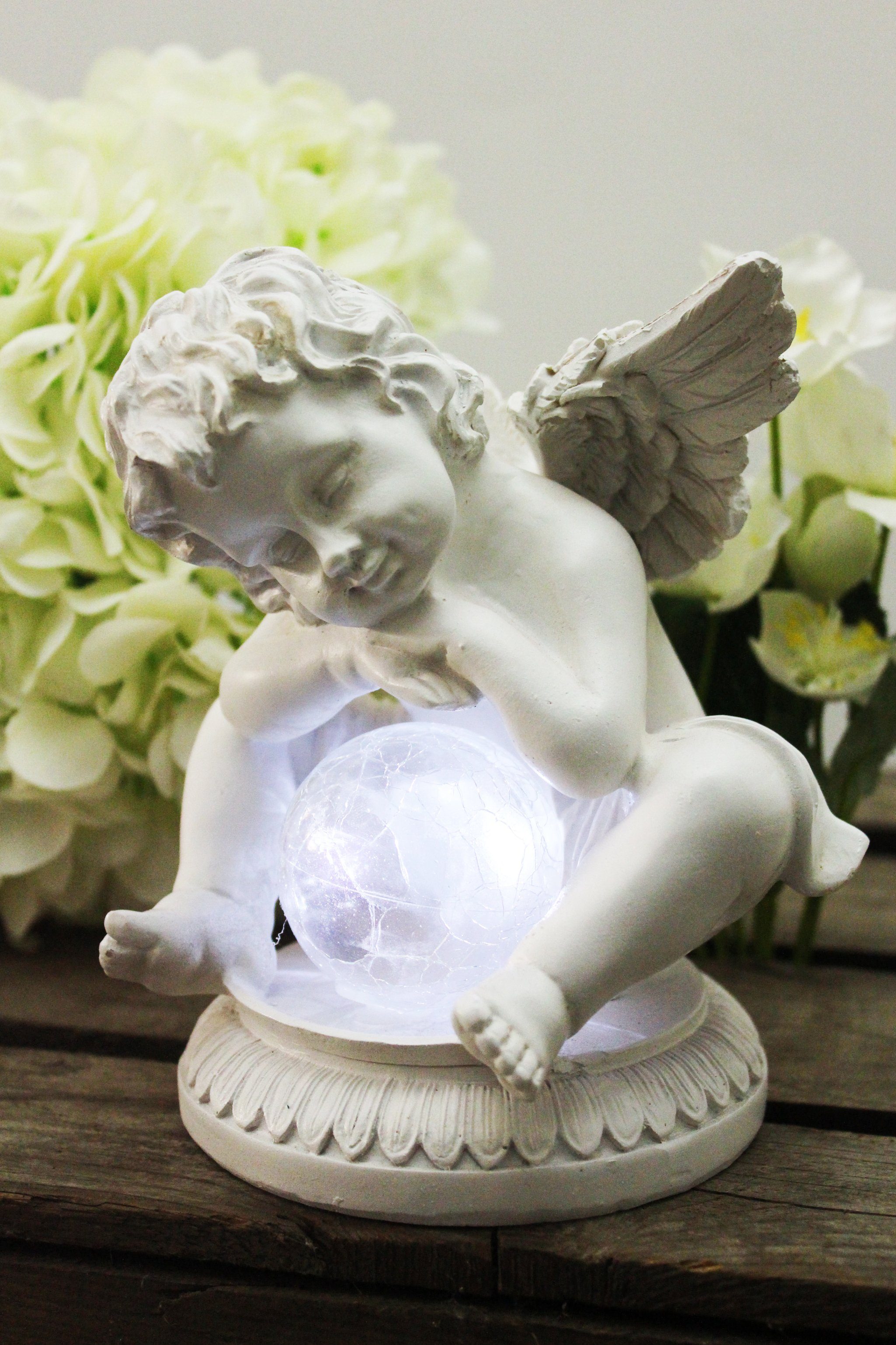 Arnusa Gartenfigur Solarleuchte Engel mit Gartendekoration Figur Grableuchte Glaskugel beleuchtet
