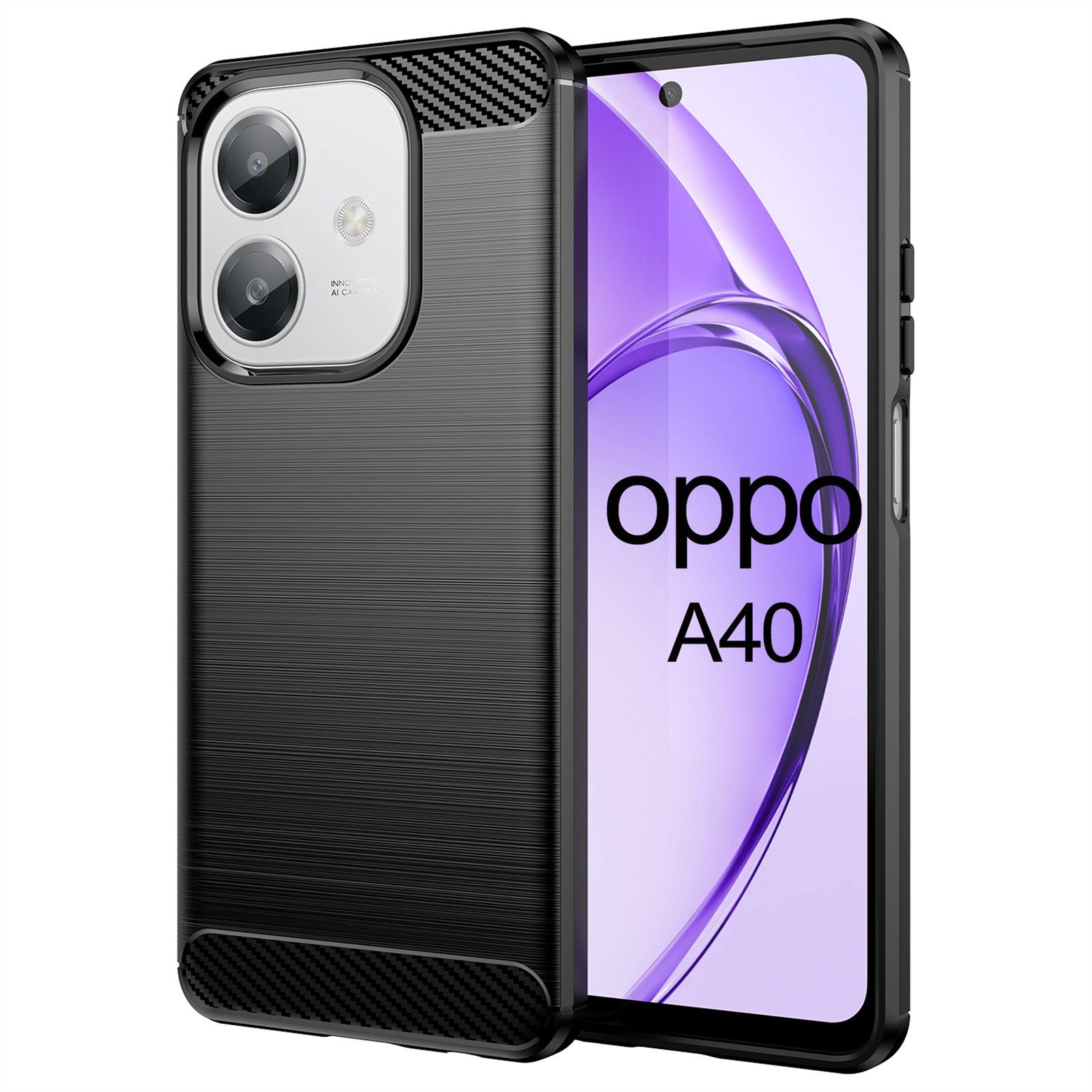 betterfon Handyhülle Carbon Hülle für Oppo Backcover TPU Silikon Bumper Schwarz, Carbon-Look – stoßfestes Case mit Air-Cushion & Metall-Optik