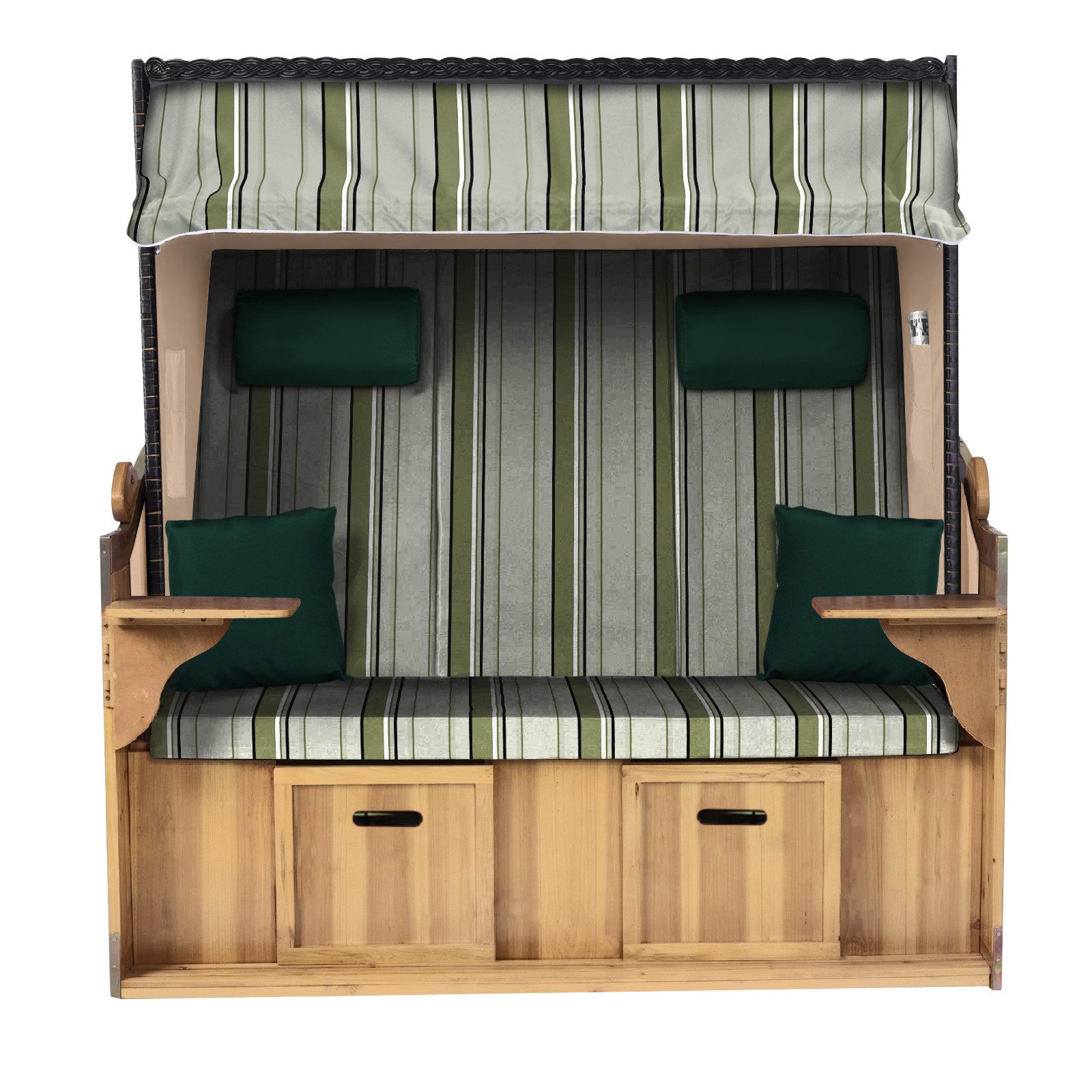 Strandkorb Hanse Strandkorb Strandkorb Ostsee XXL 2,5 Sitzer Volllieger Schwarz Grün, BxTxH: 150x80x160 cm, Ostsee XXL Volllieger, Ostsee 2,5-Sitzer Modell 2025, Stabiles Wacholder mit handgefertigtem Polyrattangeflecht