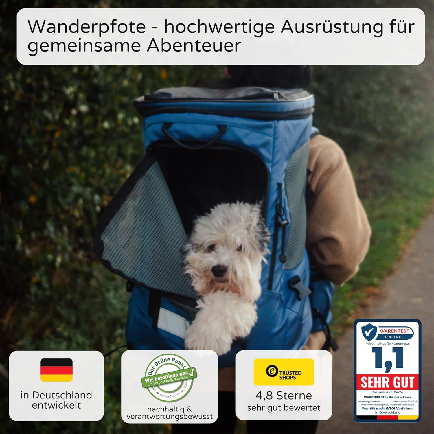 Wanderpfote Tiertransporttasche Daypack Hunderucksack - Höhenverstellbarem Tragesystem