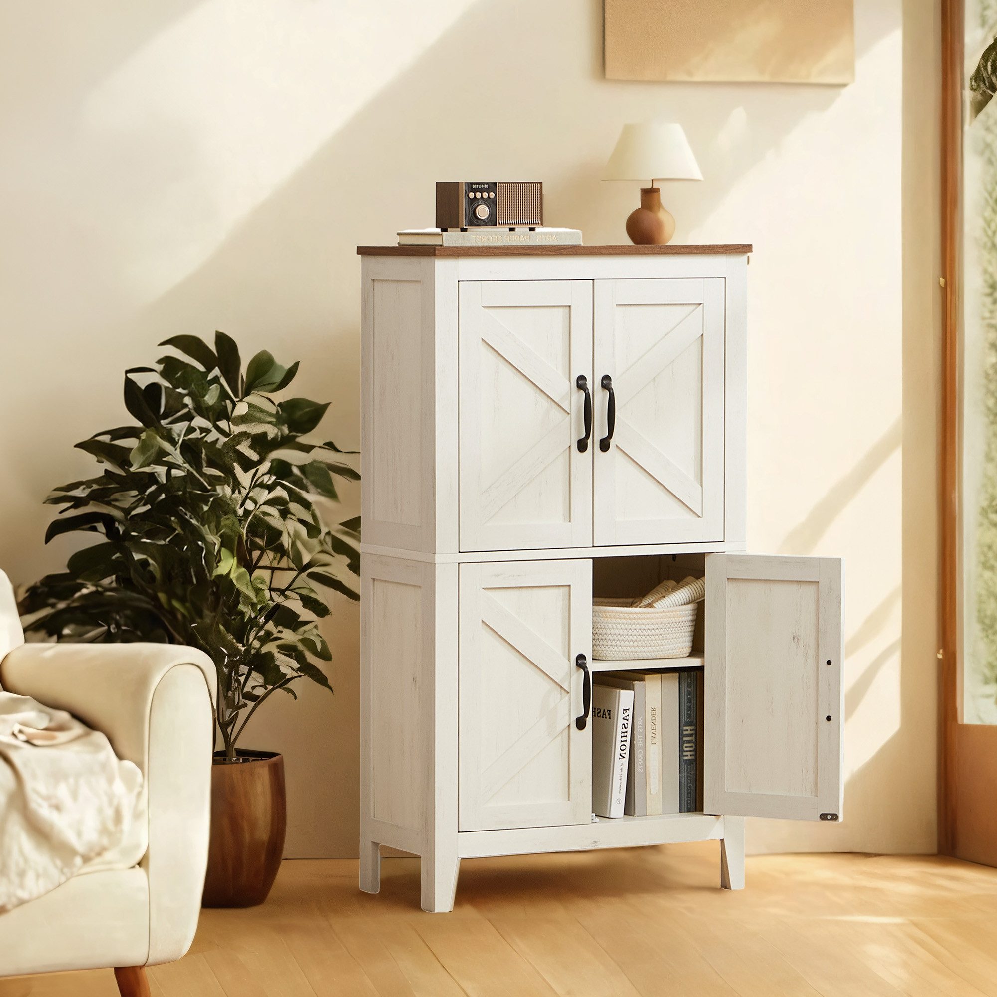 VASAGLE Badkommode Aufbewahrungsschrank Badschrank im Landhausstil, verstellbare Ablage, Badezimmerschrank, Schrank, offene Fächer, mit Türen – Bild 5 von 5