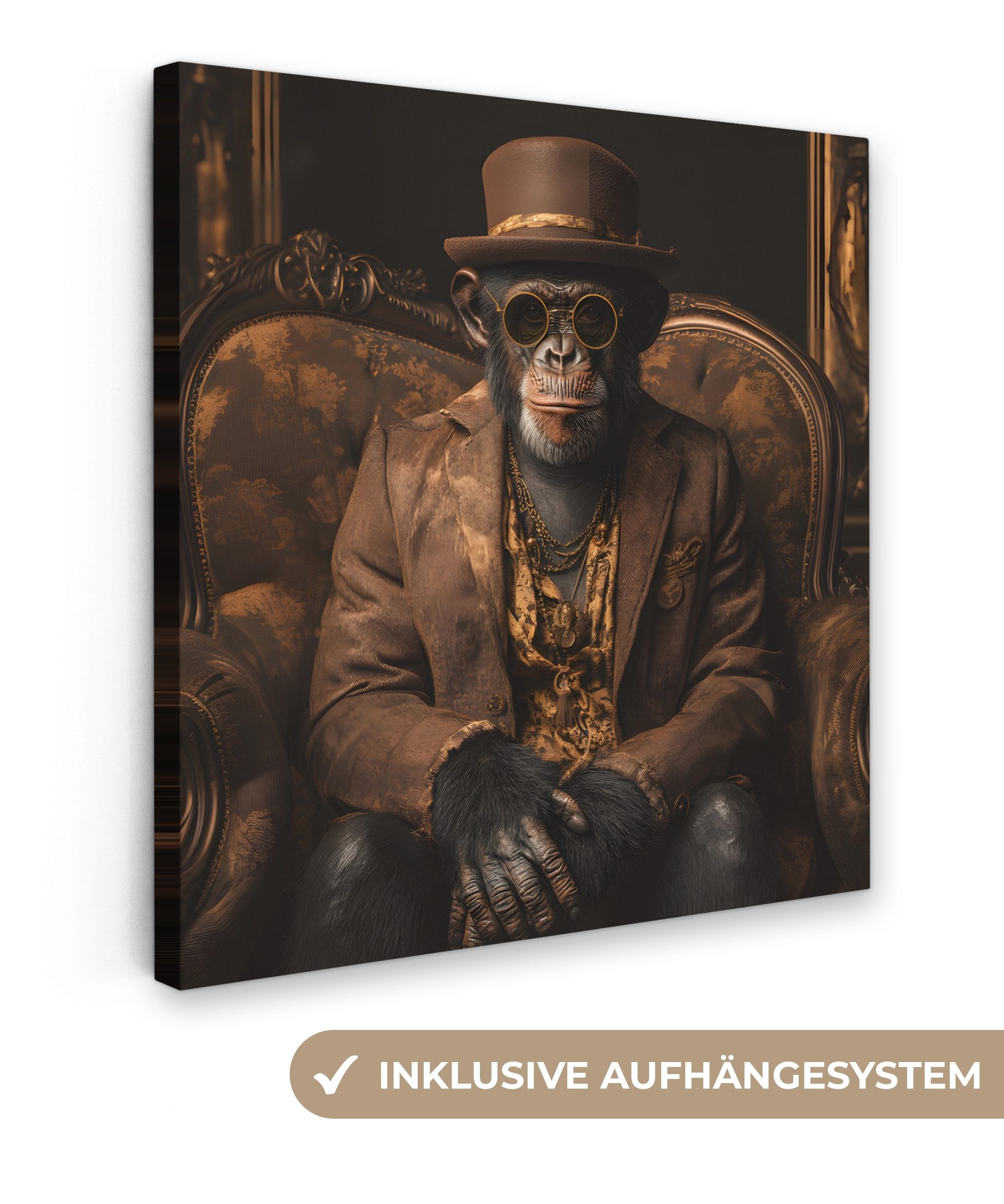 OneMillionCanvasses® Leinwandbild Schimpanse - Stuhl - Anzug - Braun, Fotod günstig online kaufen