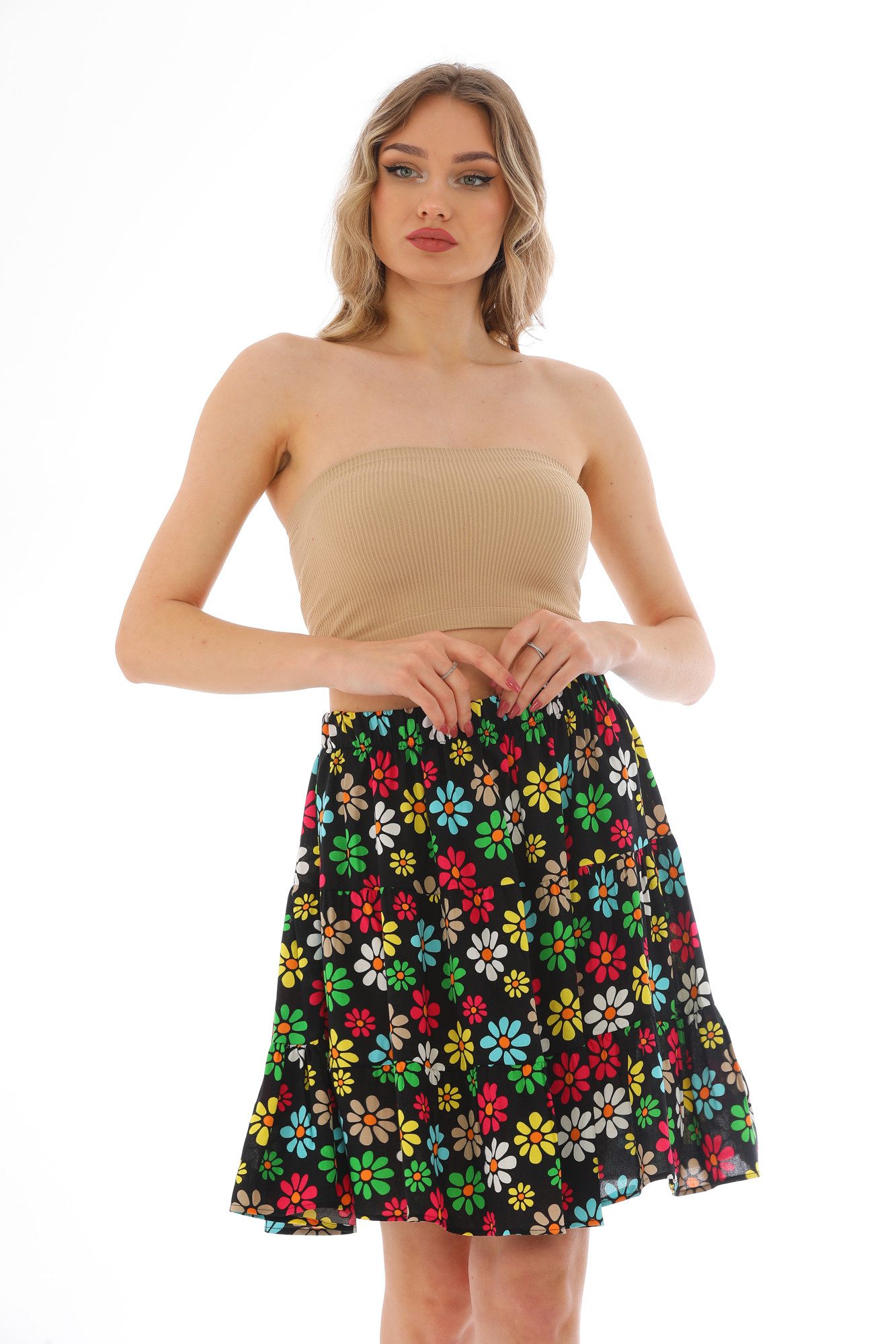 Bongual Sommerrock Stufenrock mit Neon-Blumen Print günstig online kaufen