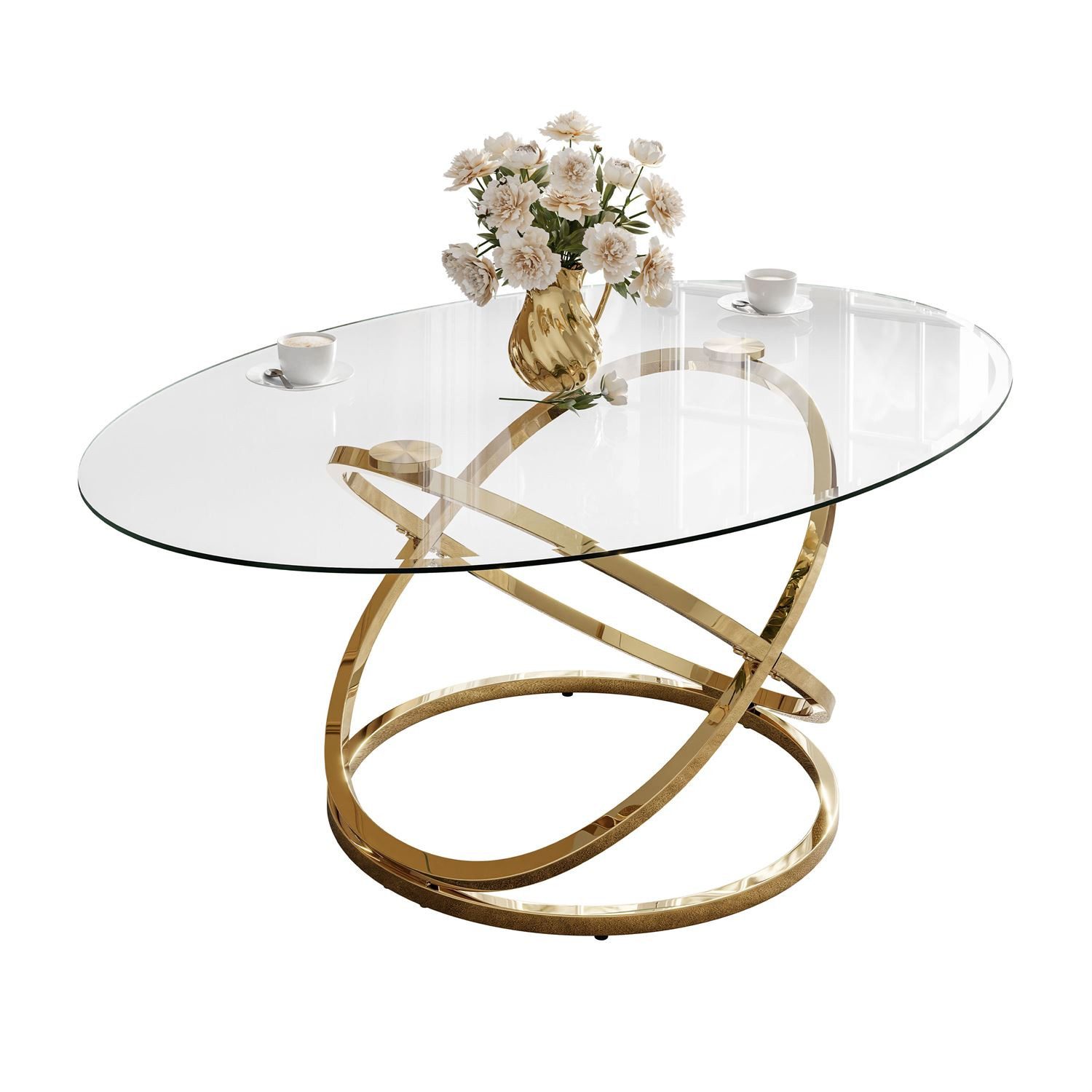 Lookway Couchtisch BELLE Sofatisch mit Glasplatte und goldener Basis (1x Co günstig online kaufen