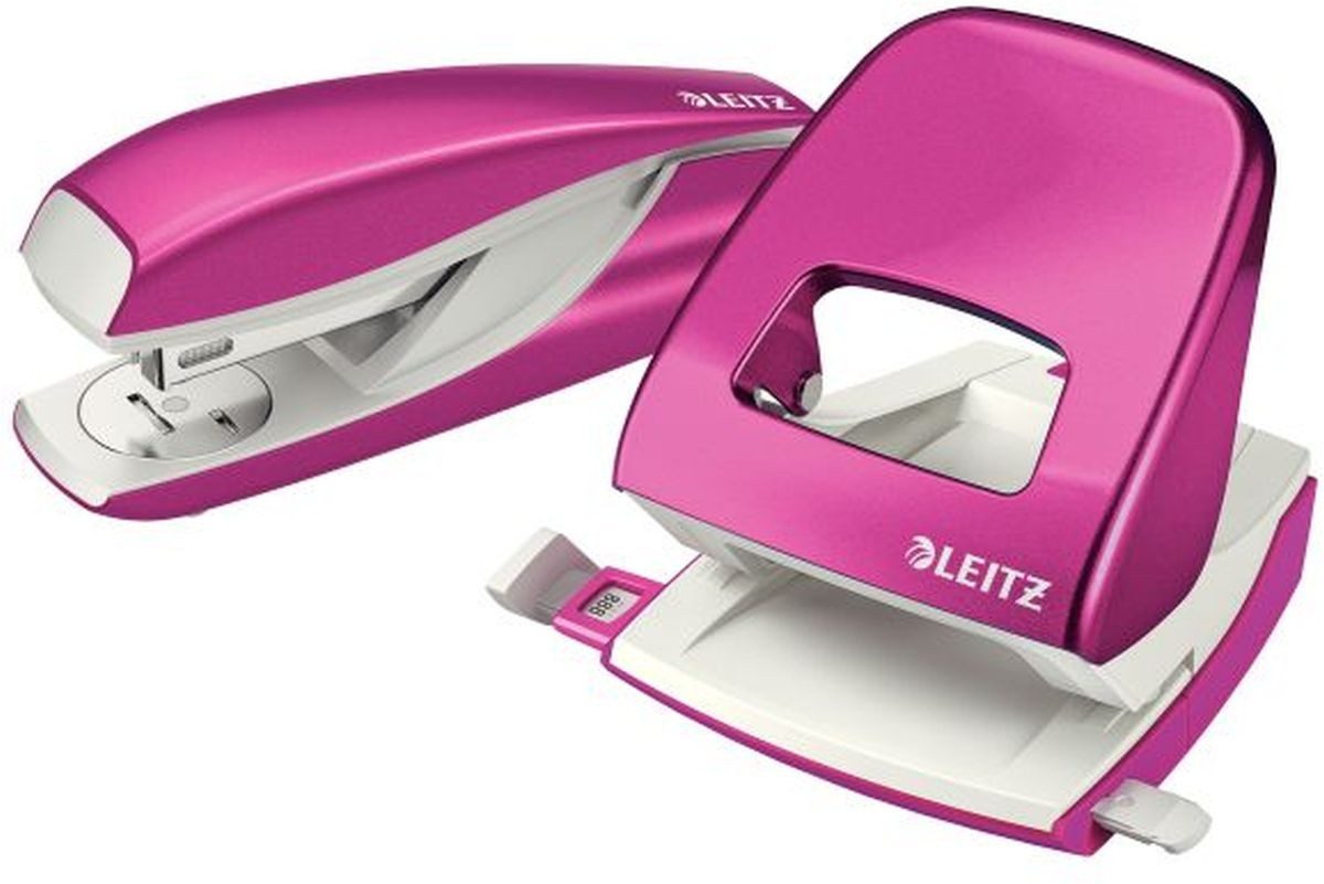 LEITZ Tischaufsatz Locher NeXXt 5008 und Heftgerät NeXXt 5502 im Set pink metallic