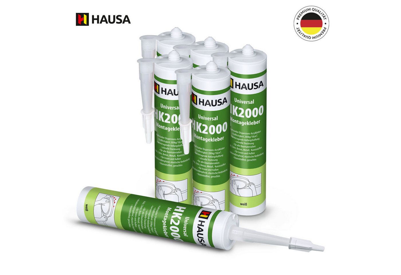 Thumbnail - Hausa Montagekleber Universal HK2000, (Kraftkleber, Baukleber, Styroporkleber, 6-tlg), für Innen-&Außen, starke Anfangsh...