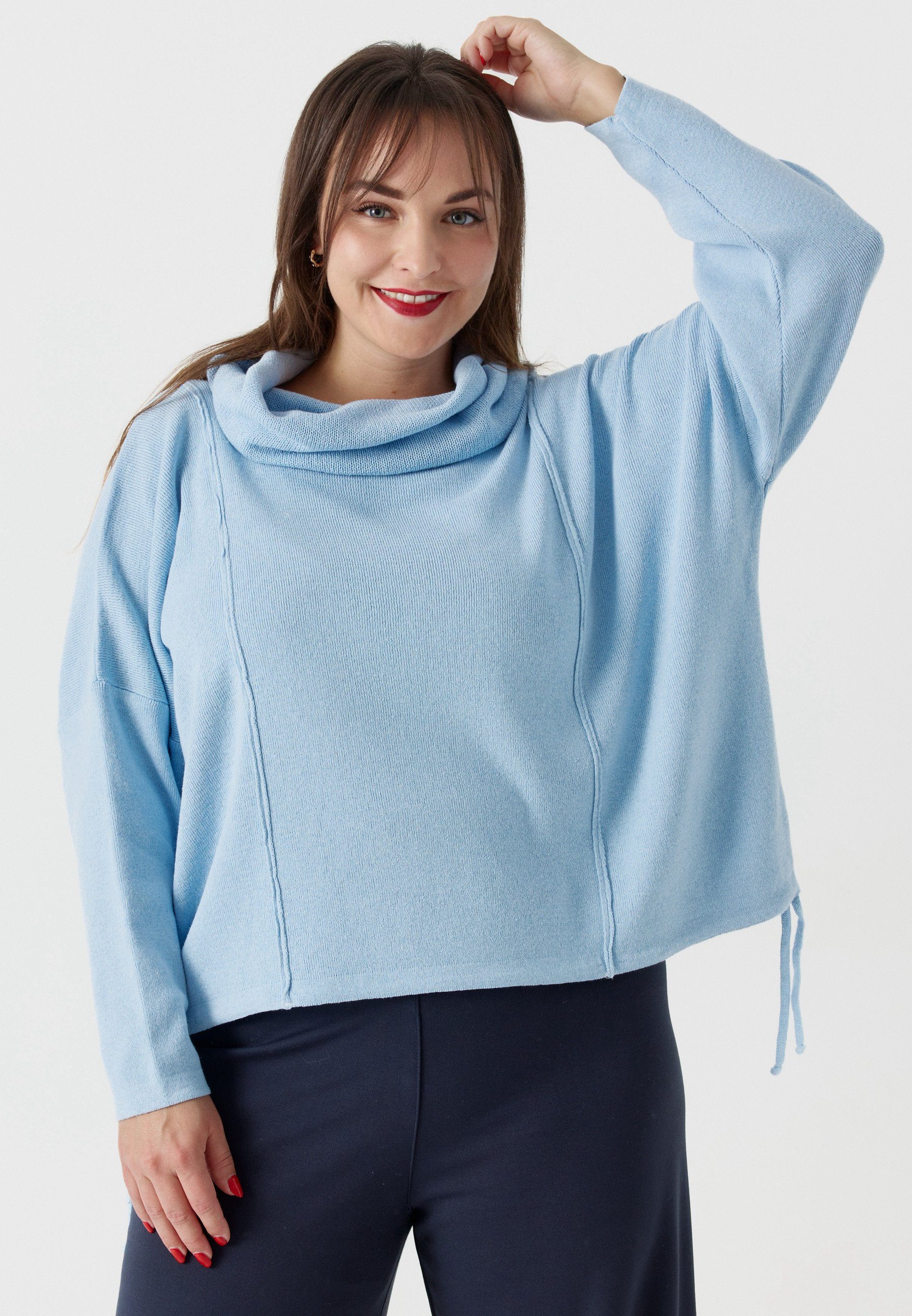 Baumwolle Kekoo Himmelblau reiner Pullover Schalkragen Feinstrick mit Tunikashirt aus 'Pure'