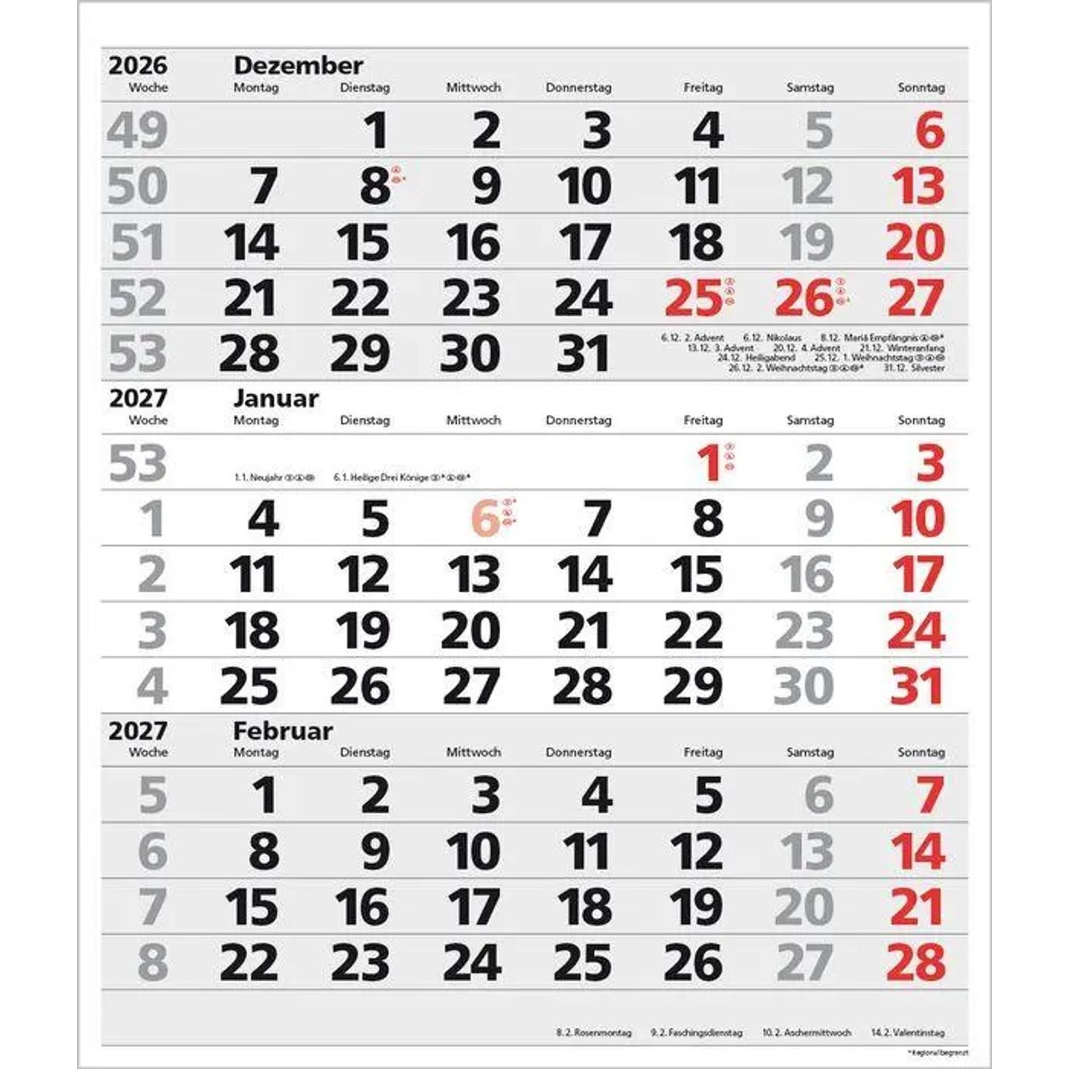 Korsch Verlag Wandkalender 3-Monats-Planer XL Comfort 2027