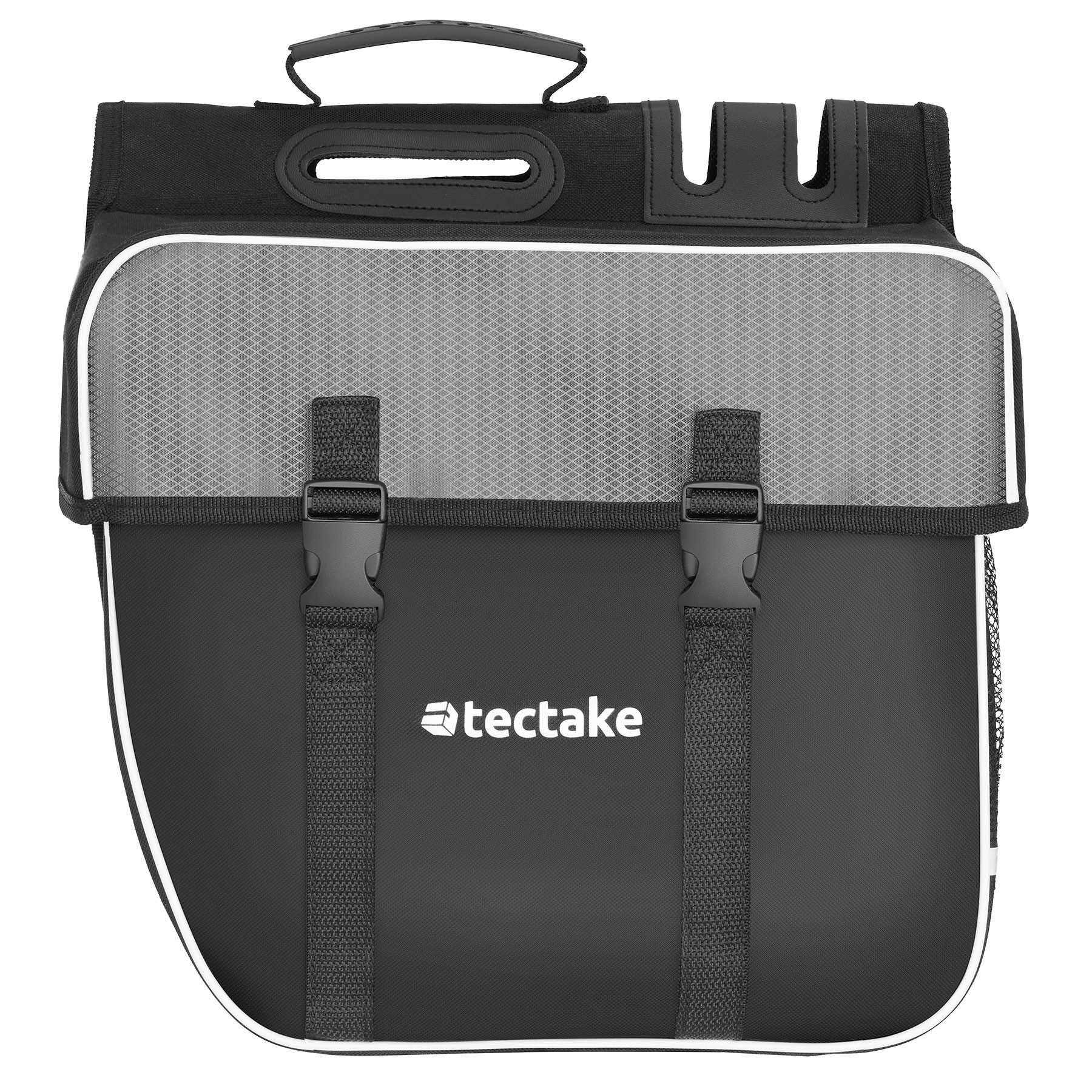 tectake Fahrradtasche Fahrradhandytasche, 34 x 17 x 30 cm, Schnallenverschluss, Volumen 35 (Gepäckträgertasche Georg, in schwarz), Für den Gepäckträger, wasserabweisend, Tragegriff & Reflektorstreifen