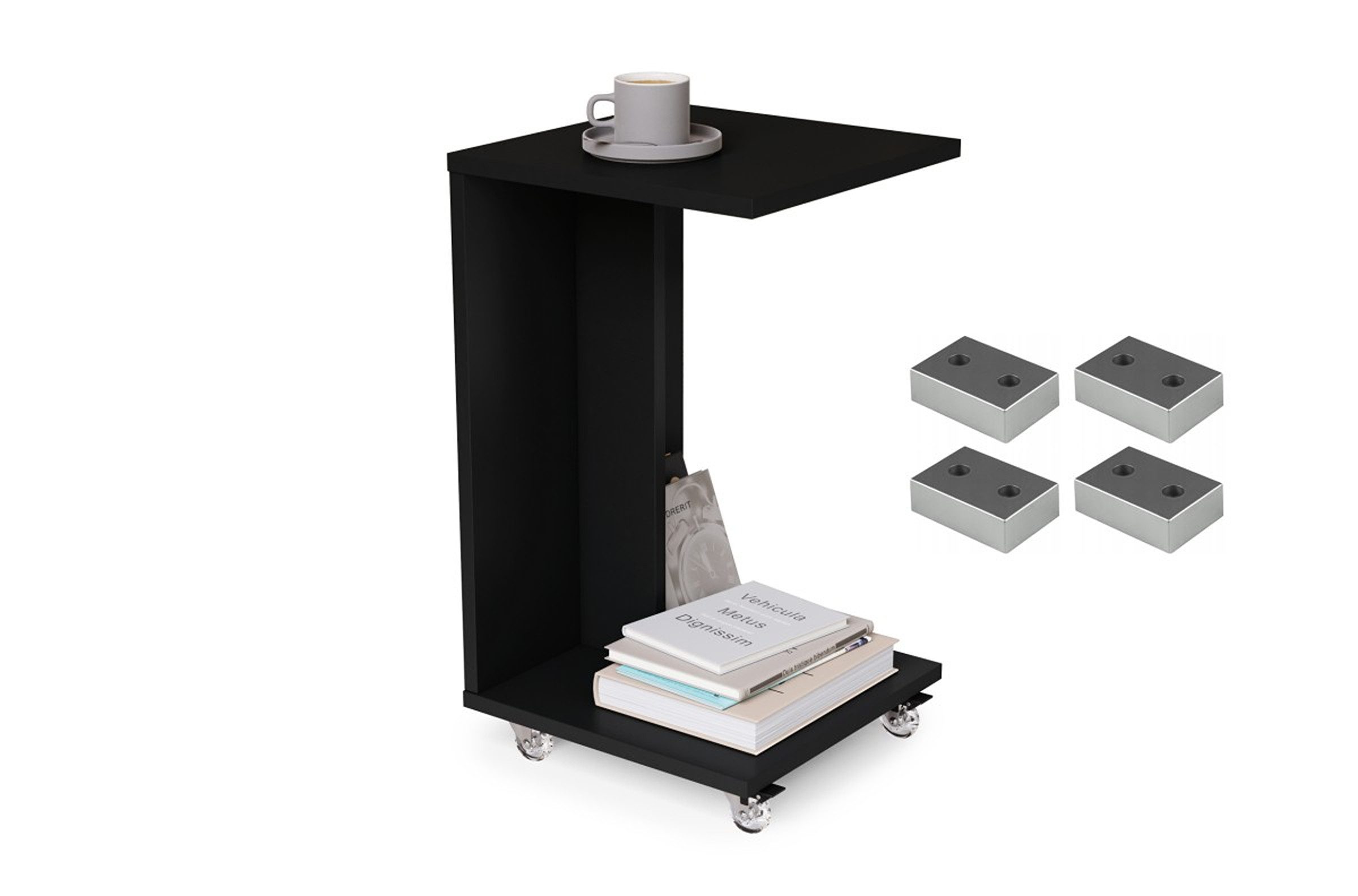 designimpex Beistelltisch Design Hugo Ecktisch Tisch Notebooktisch mit/ohne Rollen, tisch klein, ecktisch, rollbarer tisch, beistelltisch klein,homeoffice