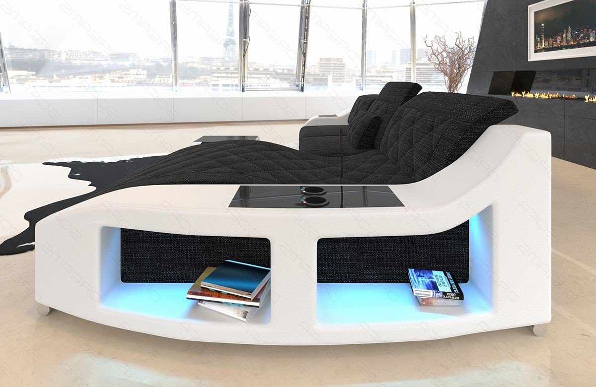 Sofa Dreams Polster Stoffsofa Form Couch Swing Stoffsofa, Stoffcouch H Ecksofa wahlweise mit dunkelgrau-schwarz Bettfunktion Design L Strukturstoff
