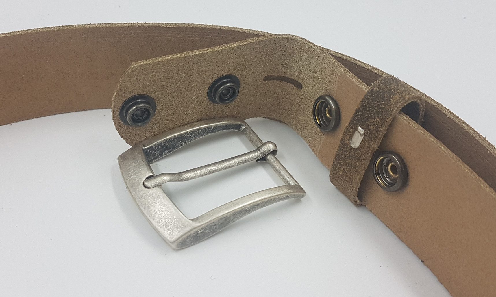 Pezzo D'oro Ledergürtel Vollrindleder Gürtel 4,0 cm olive/braun weiches Leder, Gürtelschnalle in Altsilber, Vintage