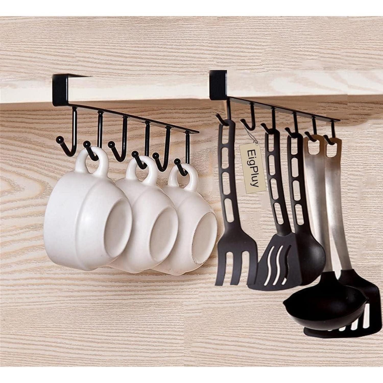 LuxusKollektion Küchenorganizer-Set Becherhalter Weinglashalter Unterschrank Haken ohne Bohren Schwarz