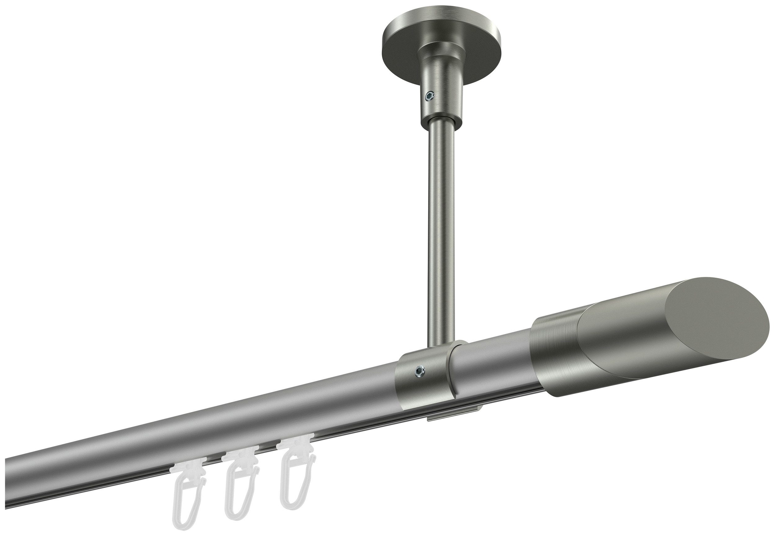 INTERDECO Innenlaufschiene Sonette Verano, Ø 20 mm, 1-läufig, Fixmaß, kürzbar, Deckenmontage, Aluminium, Silbergrau / Edelstahl-Optik / Bicolor