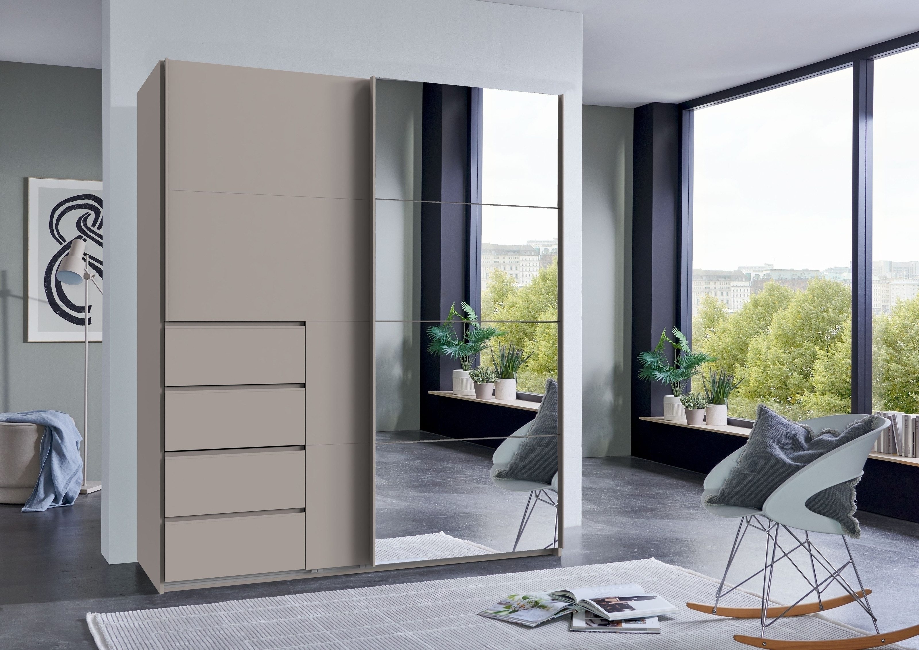 freiraum Schwebetürenschrank BALI in KASCHMIR / SPIEGEL - 180x208x64cm (BxHxT)