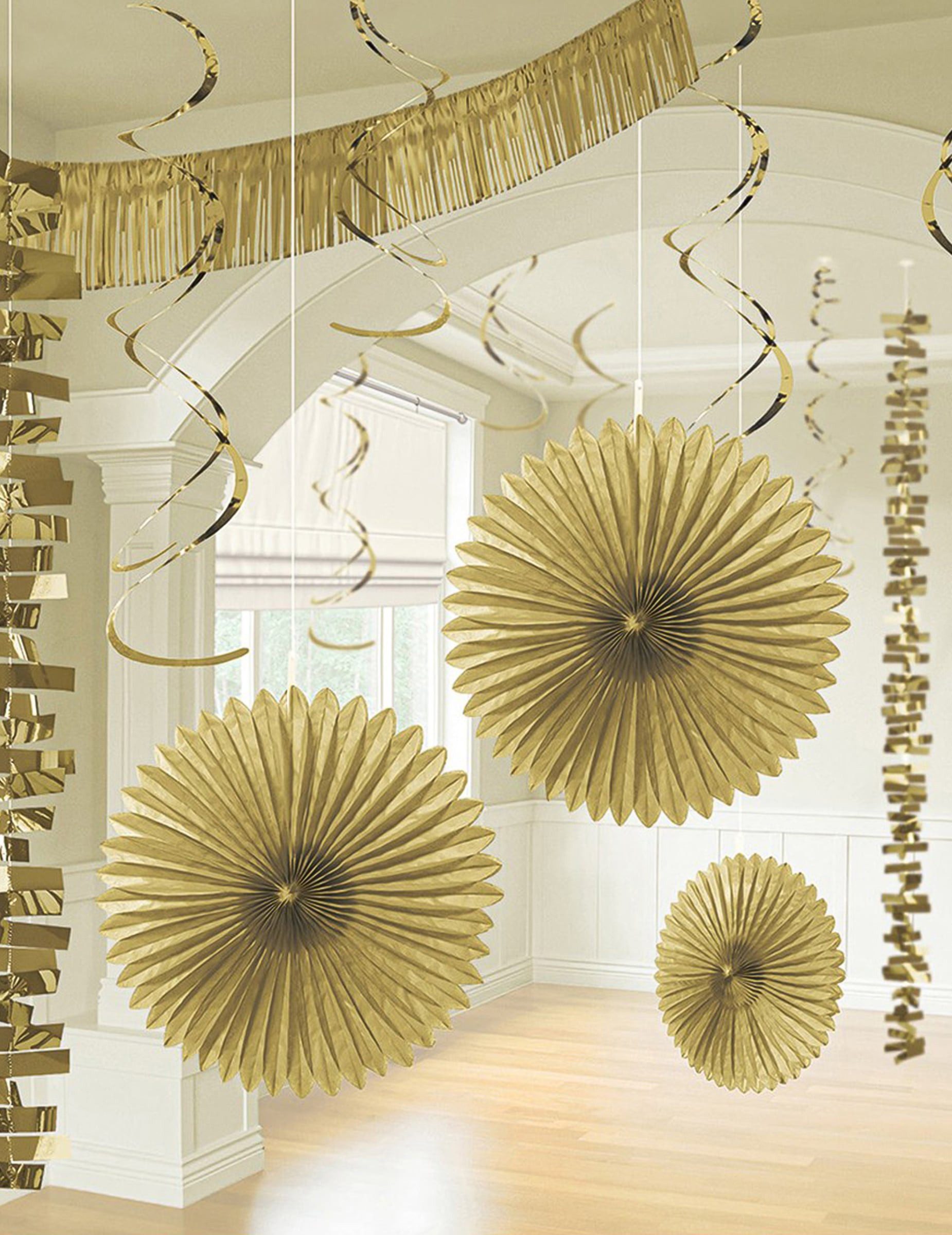 Riethmüller Kostüm 18-teiliges Deko-Set aus Papier Gold für Geburtstag + Hochzeit