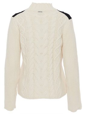 Sarah Kern Stehkragenshirt Strickpullover koerpernah mit Zopfmuster und Spitze