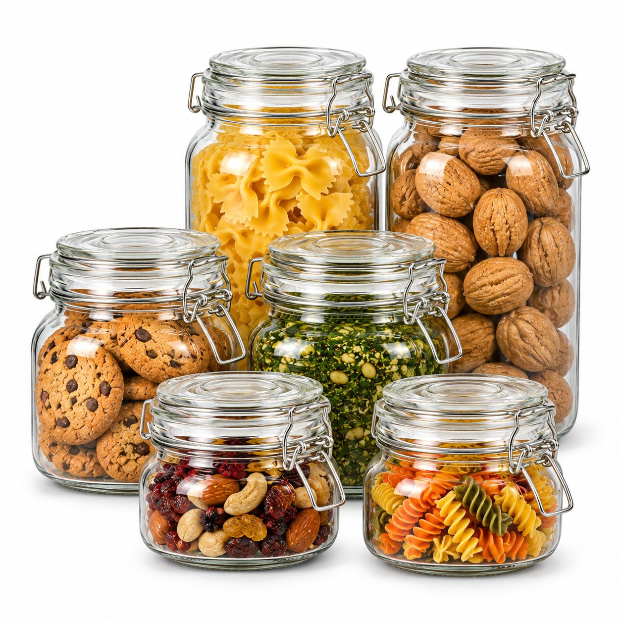 Sendez Einmachglas 6tlg Set Einmachgläser 2x1,5L 2x750ml 2x500ml Vorratsgläser, Glas, (6-tlg., 6er Set Einmachgläser), Drahtbügelverschluss