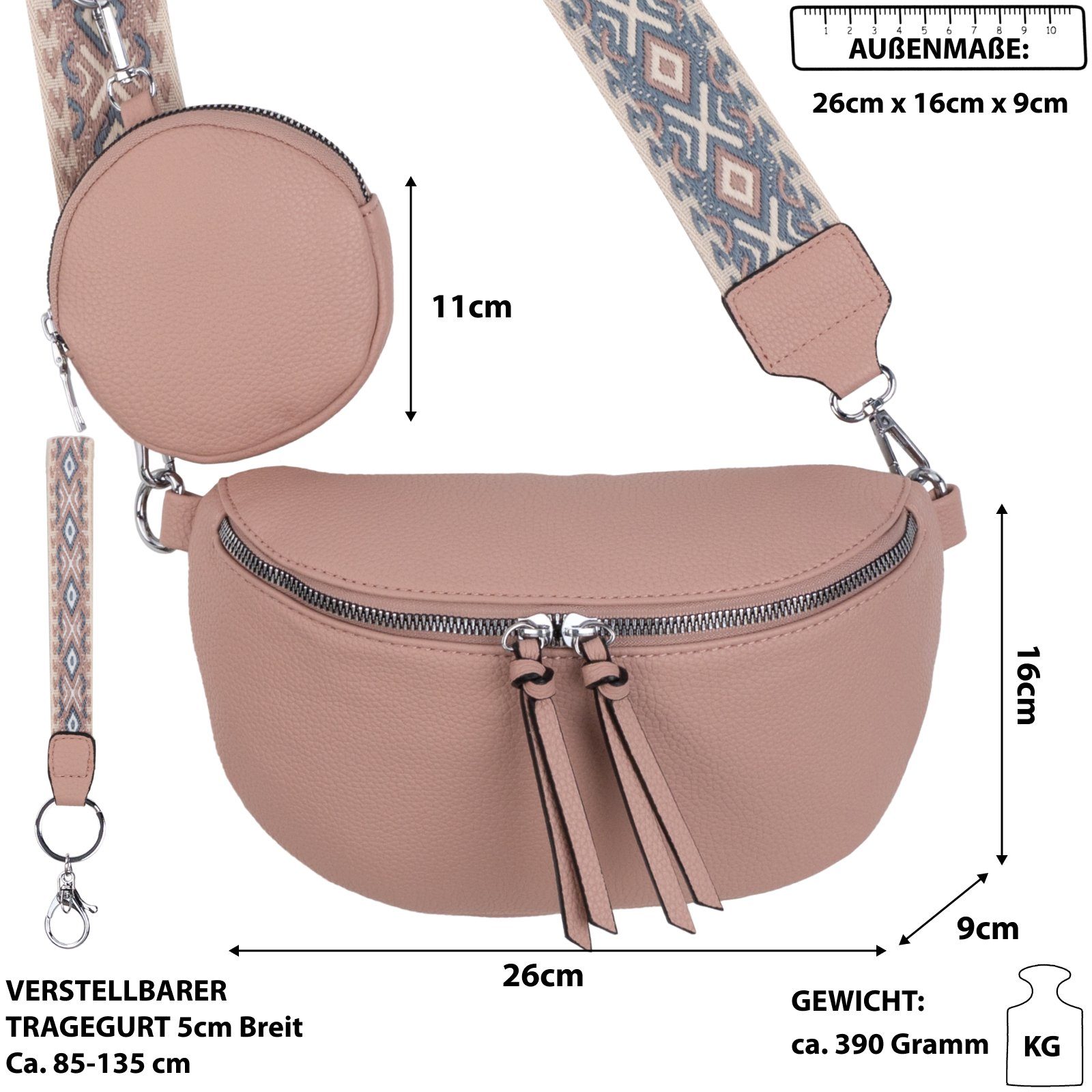 EAAKIE Gürteltasche Bauchtasche Umhängetasche Crossbody-Bag Kunstleder Italy-Design, als Schultertasche, CrossOver, Umhängetasche tragbar