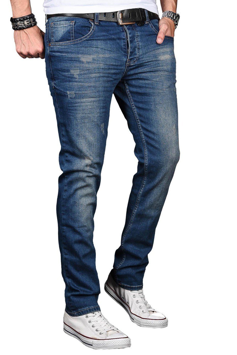 jeansblau Straight-Jeans Elasthan ASLuca Stretch Salvarini Alessandro mit