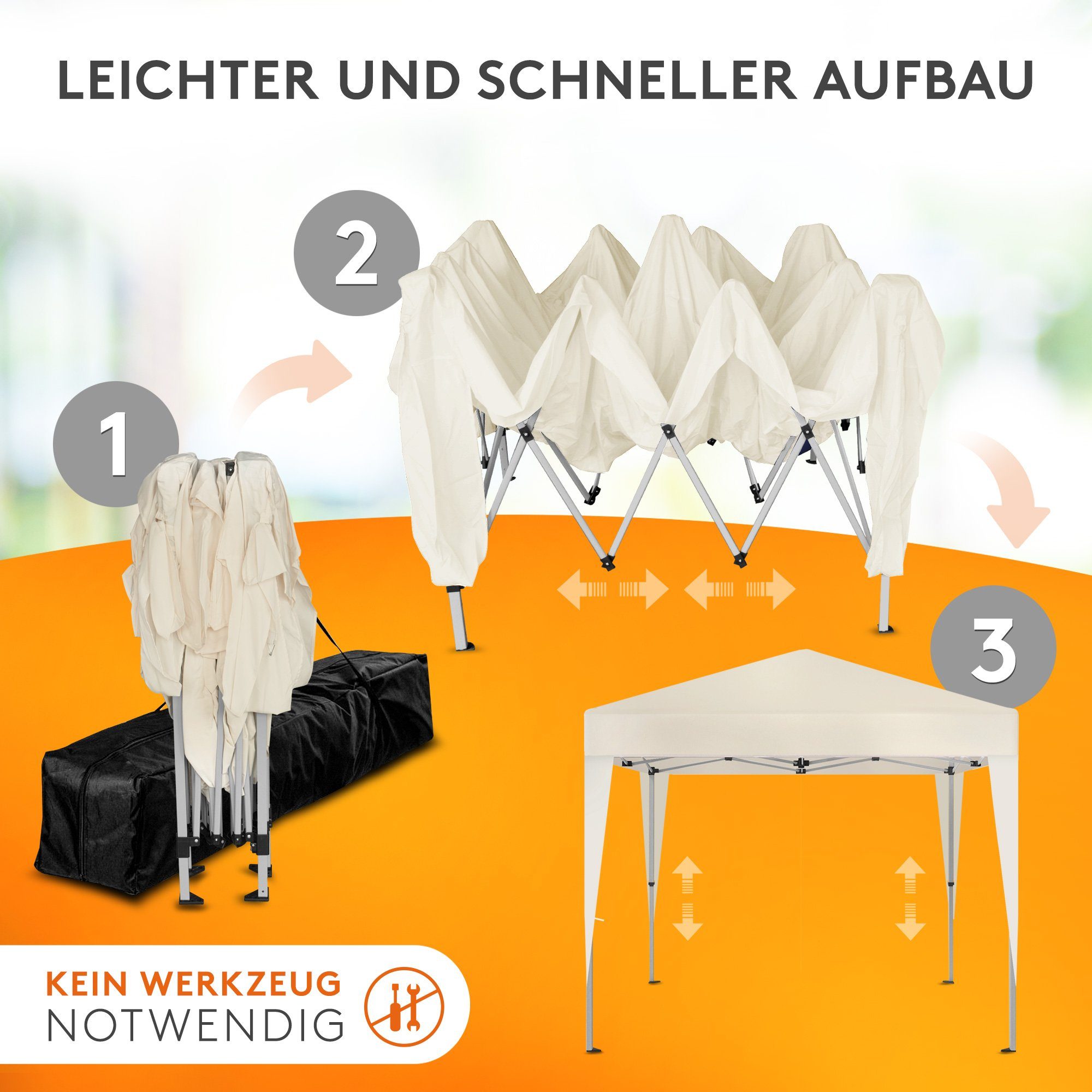 Kronenburg Faltpavillon 3x3 m wasserdicht - Gartenpavillon, Partyzelt stabil, UV-Schutz 50+, mit 0 Seitenteilen, Wetterfester Schutz, Leichter Aufbau, Inklusive Tragetasche & Zubehör