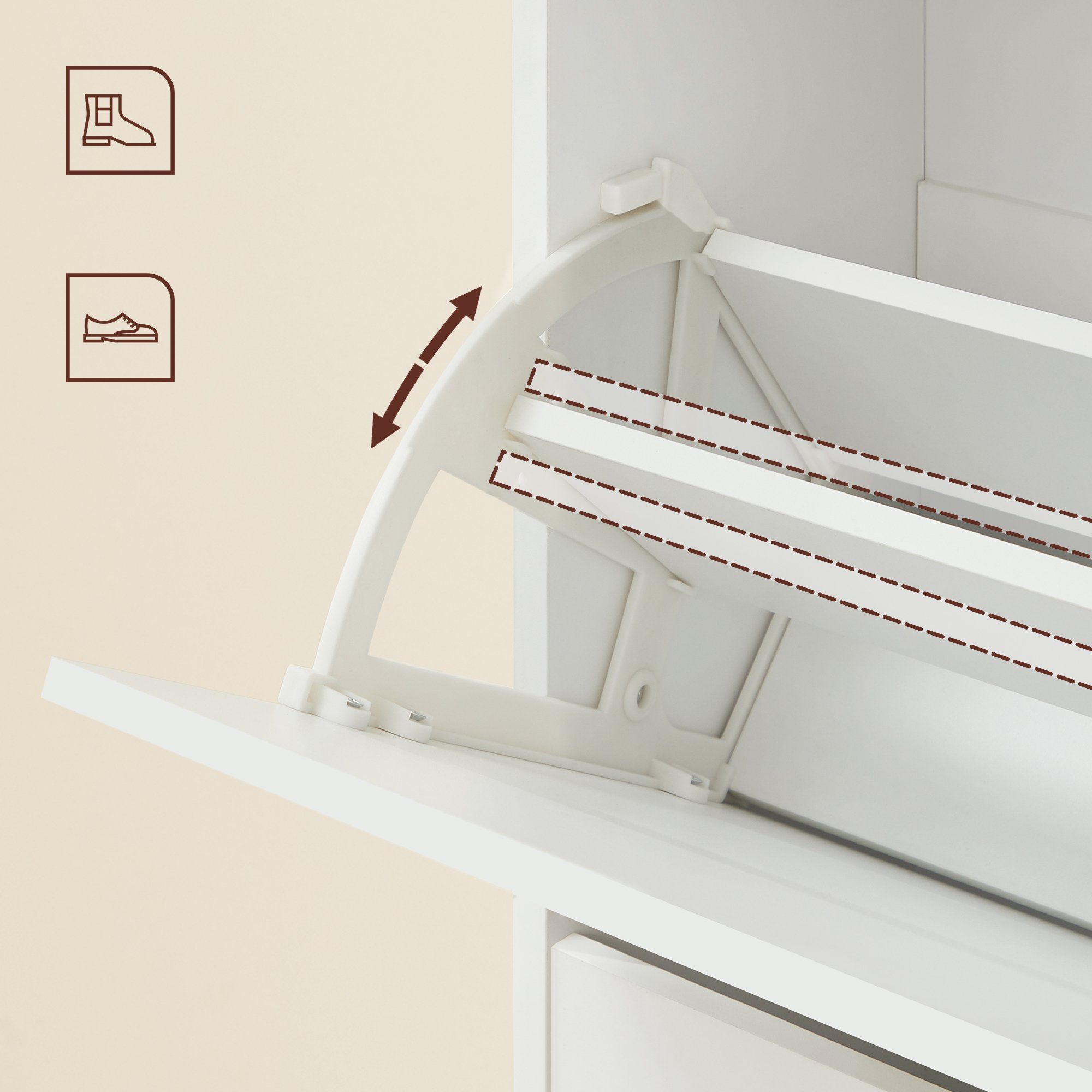 VASAGLE Schuhschrank Schuhregal mit 3 Klappen, Schuhkipper, Trennwände verstellbar für 12-18 Paar Schuhe, 60 x 24 x 120 cm – Bild 5 von 5