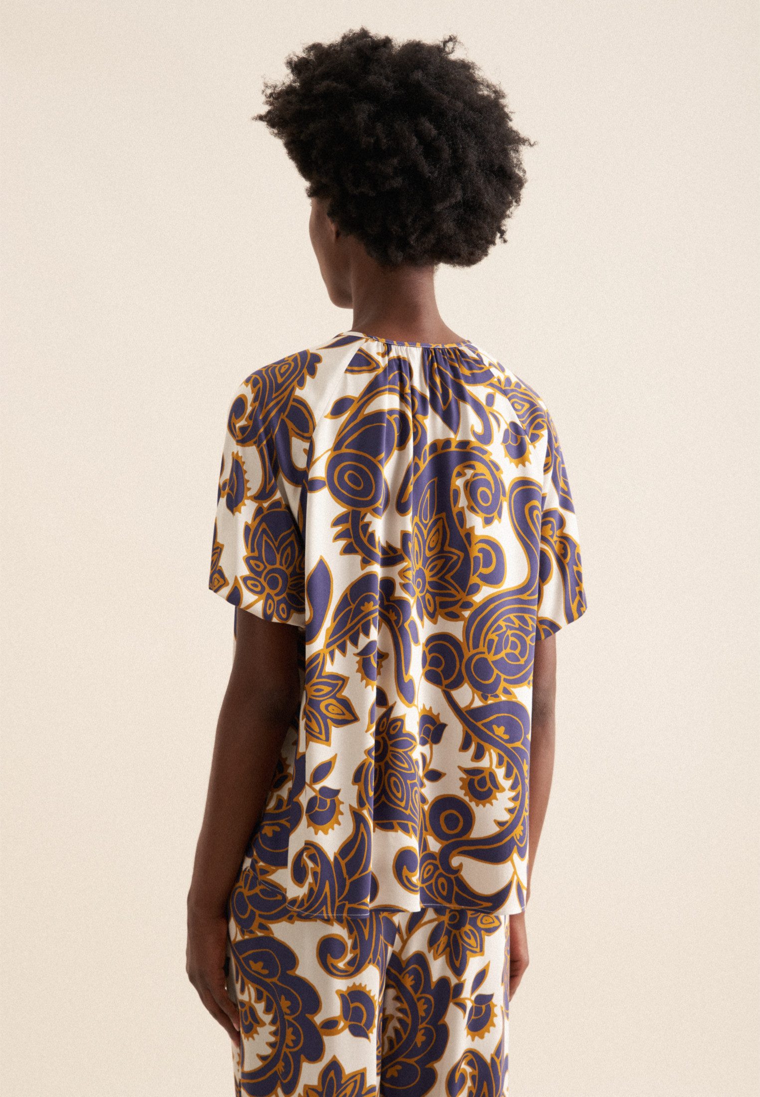 seidensticker Shirtbluse Schwarze Rose 1/2 Rundhals Paisley