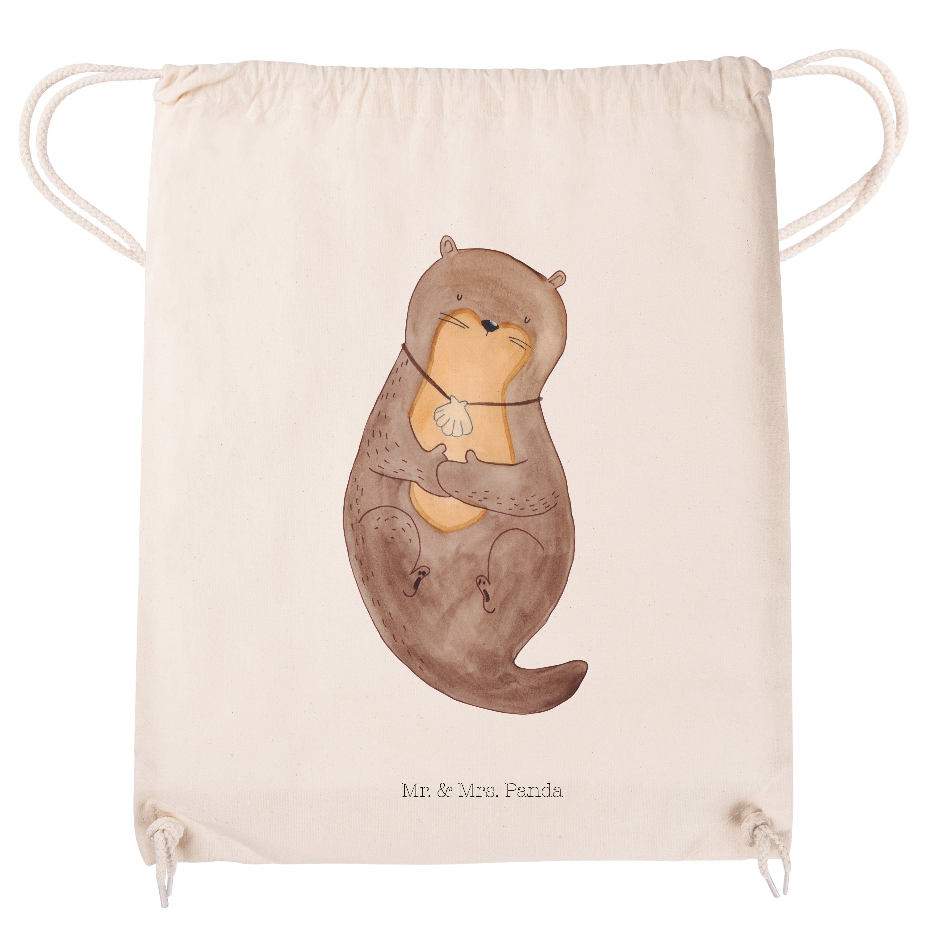Mr. & Mrs. Panda Sporttasche Otter Muschel, Stoffrucksack, Transparent, Seeotter, sporttasche klei (Packung), sportbeutel baumwolle Turnbeutel Mit Kordel wander rucksack