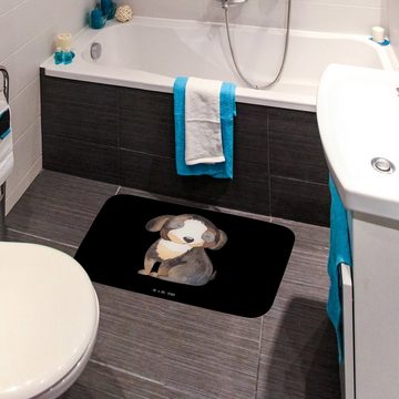 Badematte Hund Entspannen - Schwarz - Geschenk, Hunderasse, Badezimmermatte, ni Mr. & Mrs. Panda, Höhe 1 mm, 100% Polyester, rechteckig, Anti-Rutsch Sicherheit